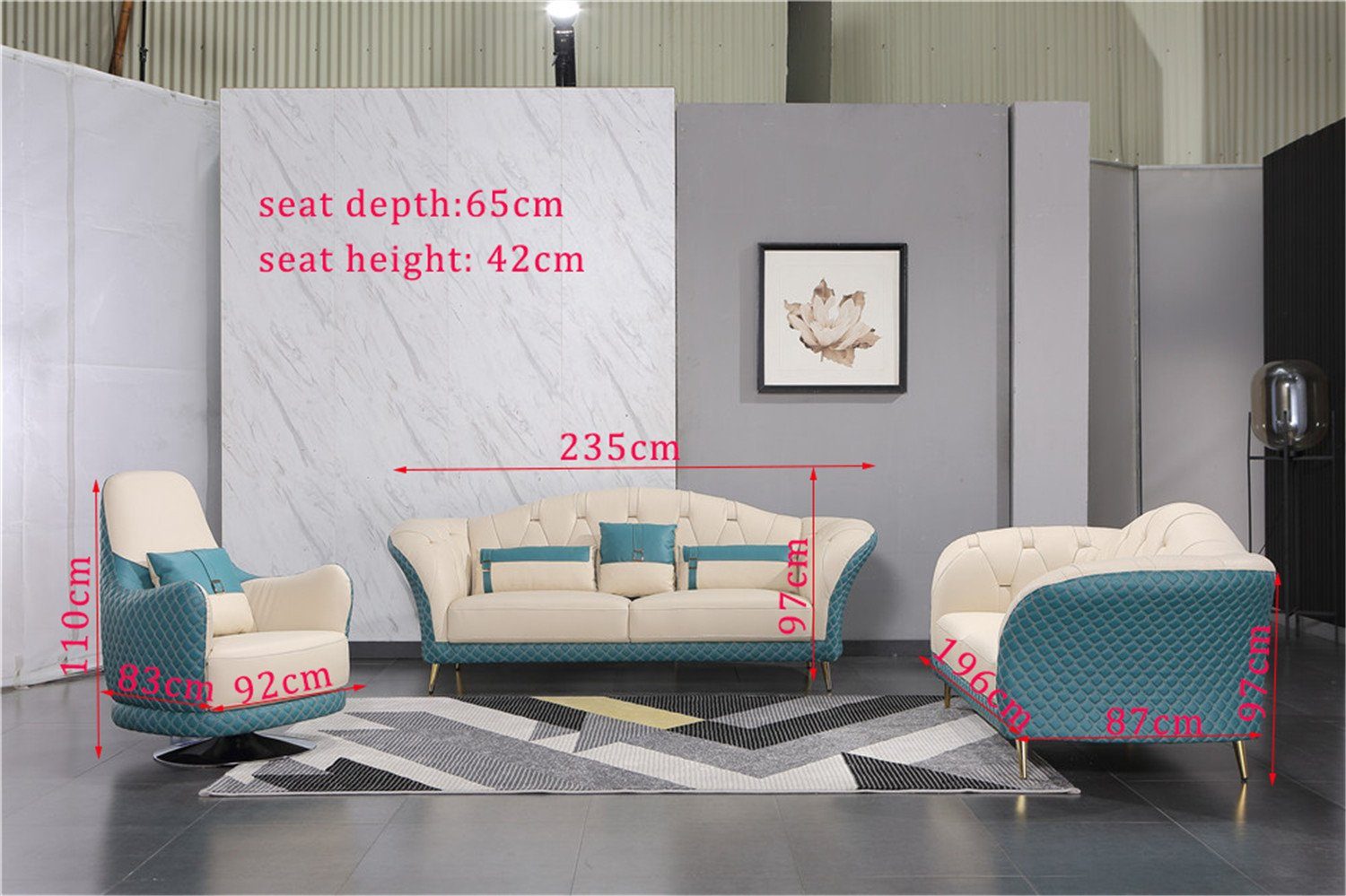 JVmoebel Sofa Luxus Blau Neu, Edelstahlfüße Europe Sitzer Sofagarnitur Moderne 3+1+1 in Made