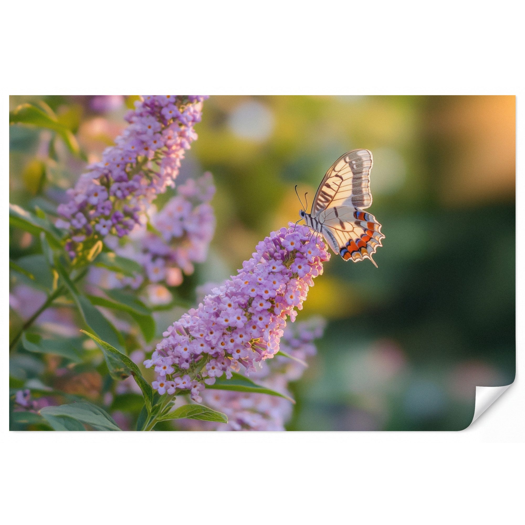 OnlyWow Fototapete Verschnörkelt - Schmetterling - Lila - Blumen, Matt, bedruckt, Wohnzimmer, Modern, Wanddekoration, Vliestapete 100x70cm