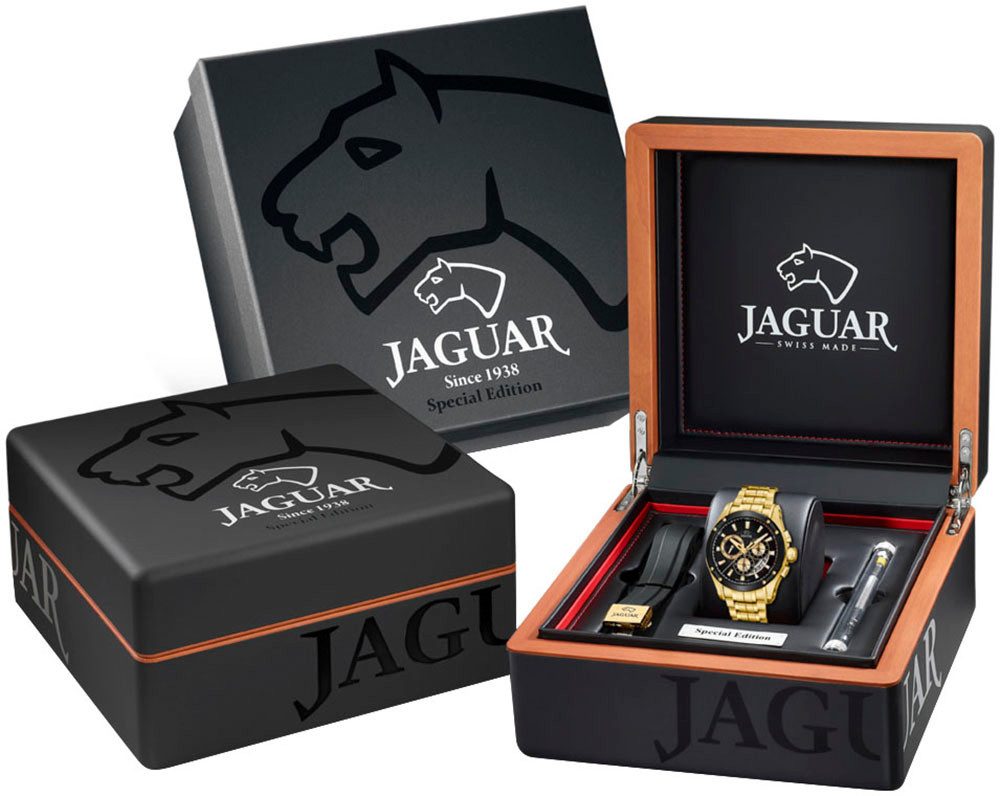 Jaguar Chronograph Special Edition J1036/1, (Set, 3-tlg., Uhr mit Wechselband und Bandwechsler), Quarz,Armbanduhr,Herrenuhr,Swiss Made,Edelstahlarmband,Stoppfunktion