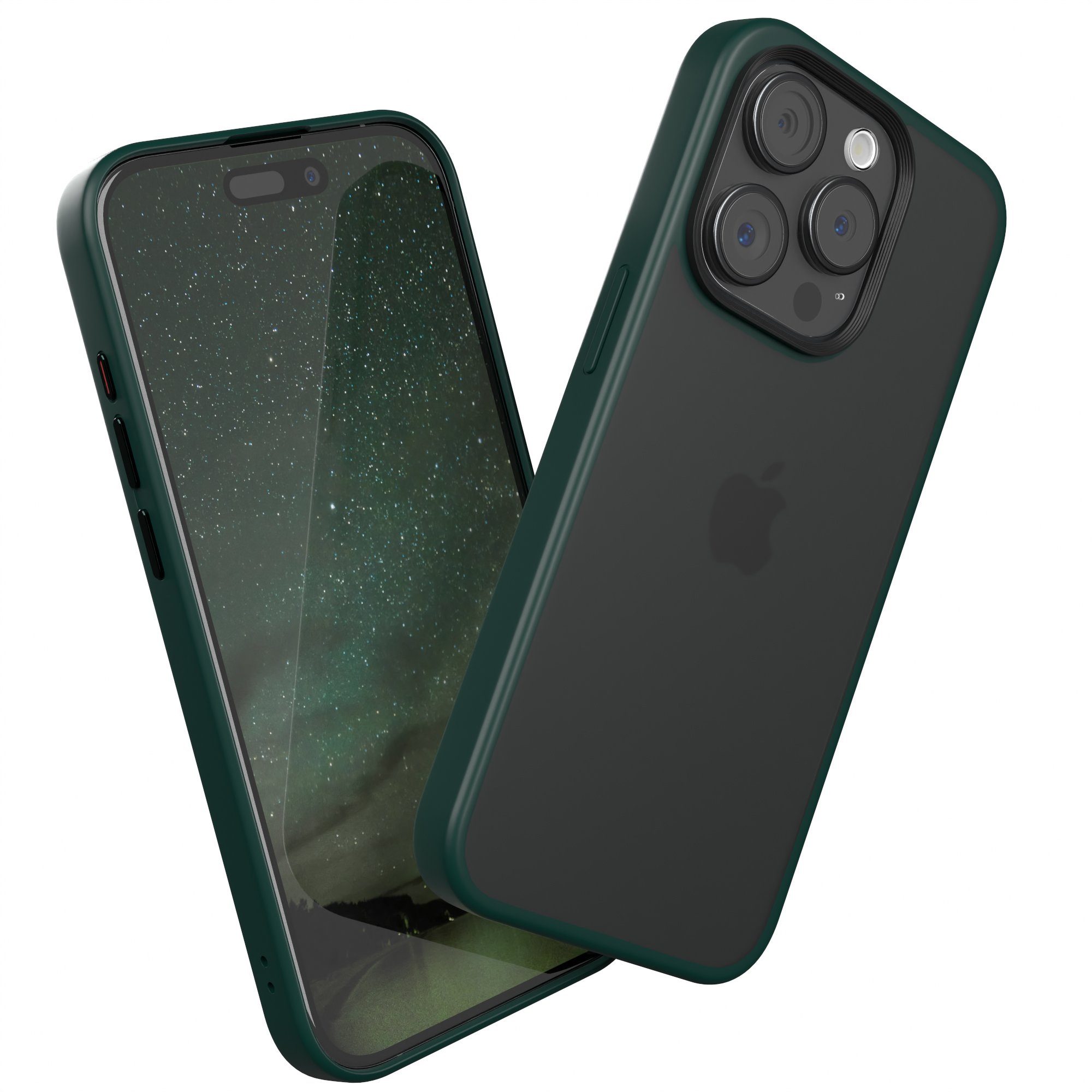EAZY CASE Handyhülle Outdoor Case für Apple iPhone 15 Pro 6,1 Zoll, Slim Cover Durchsichtig Robust Back Cover stoßfest Grün / Nachtgrün