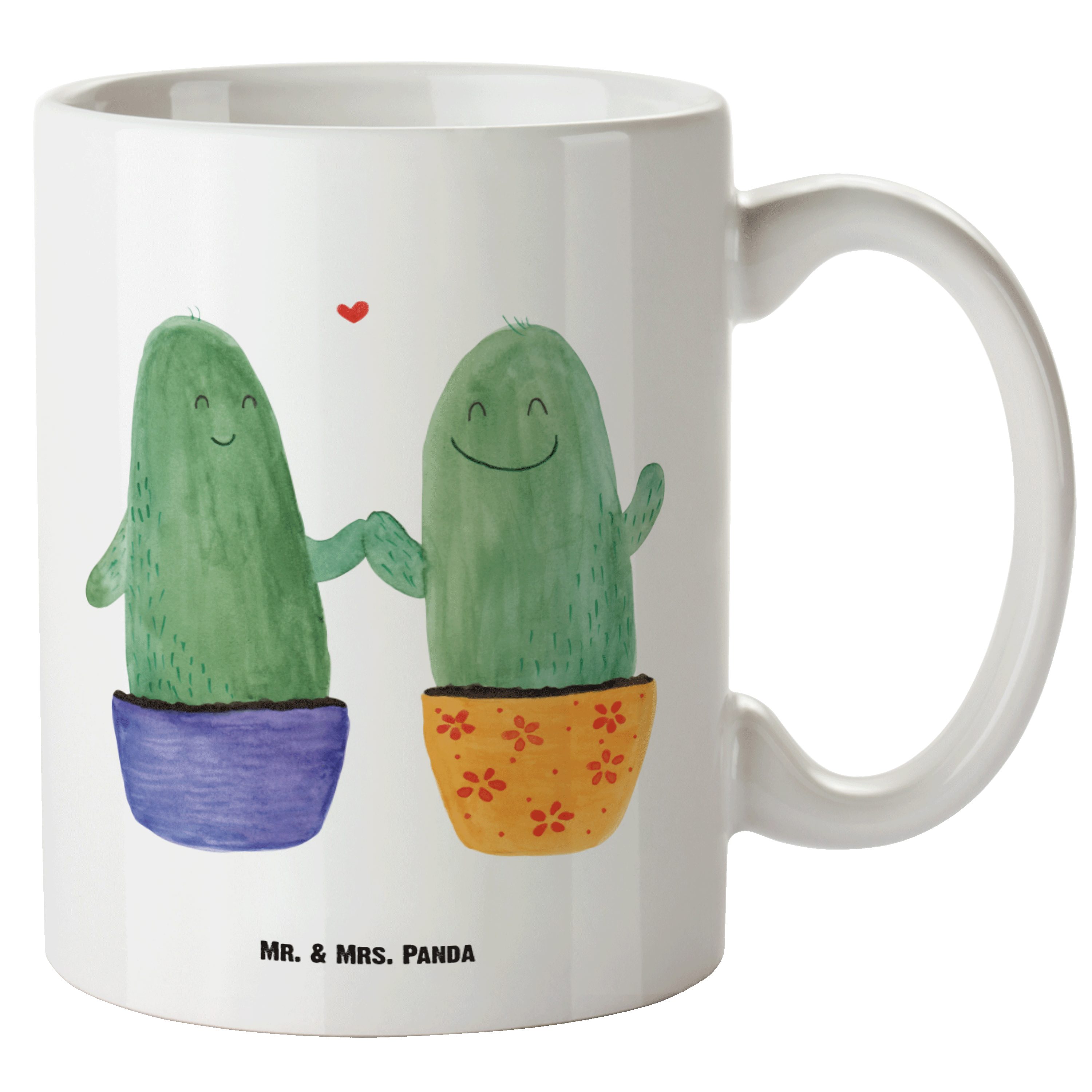 Mr. & Mrs. Panda Tasse Kaktus Liebe - Weiß - Geschenk, Grosse Kaffeetasse, XL Becher, spülma, XL Tasse Keramik