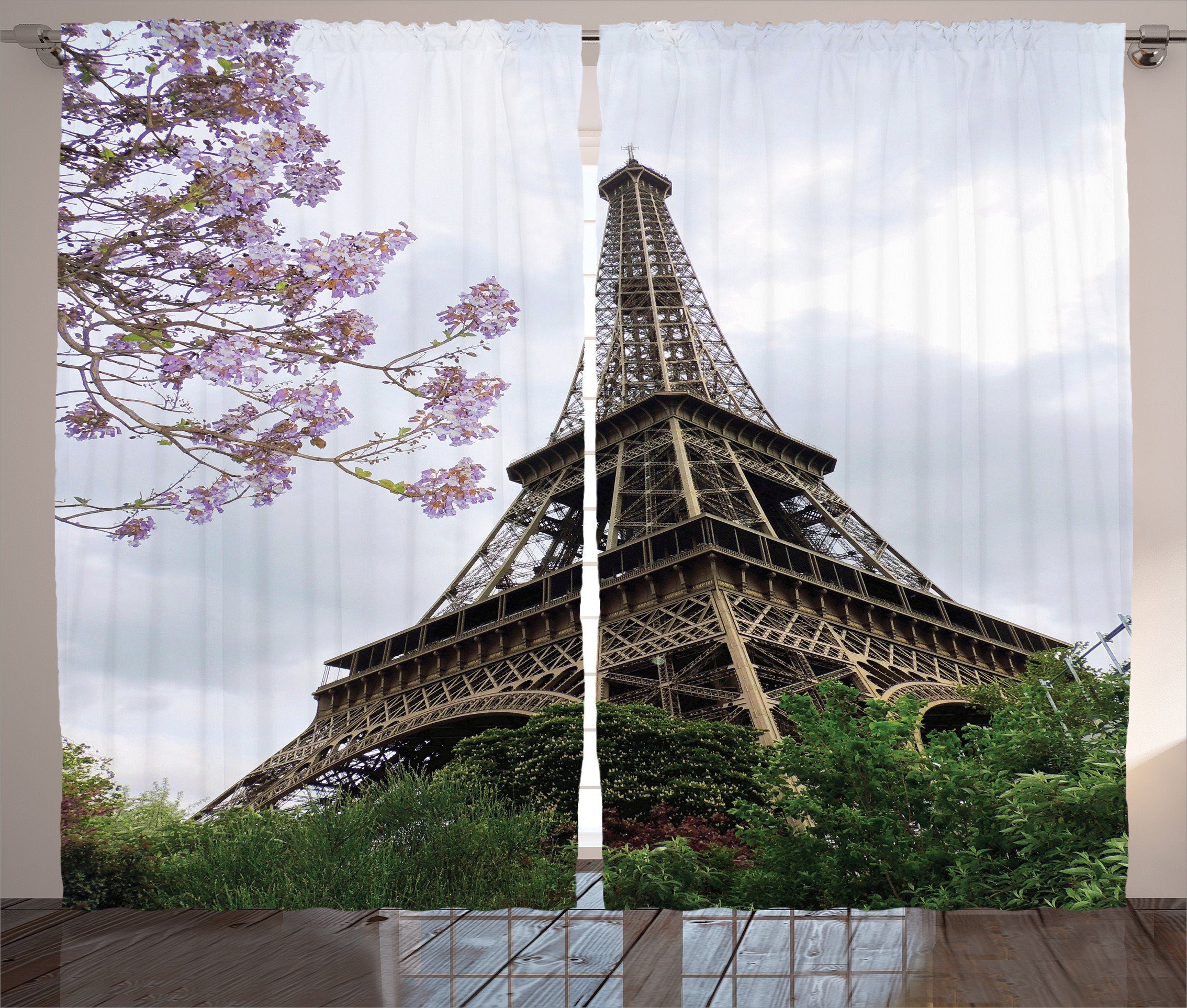 Gardine Schlafzimmer Kräuselband Vorhang Abakuhaus, Blüten Schlaufen Bunte mit und Haken, Eiffelturm