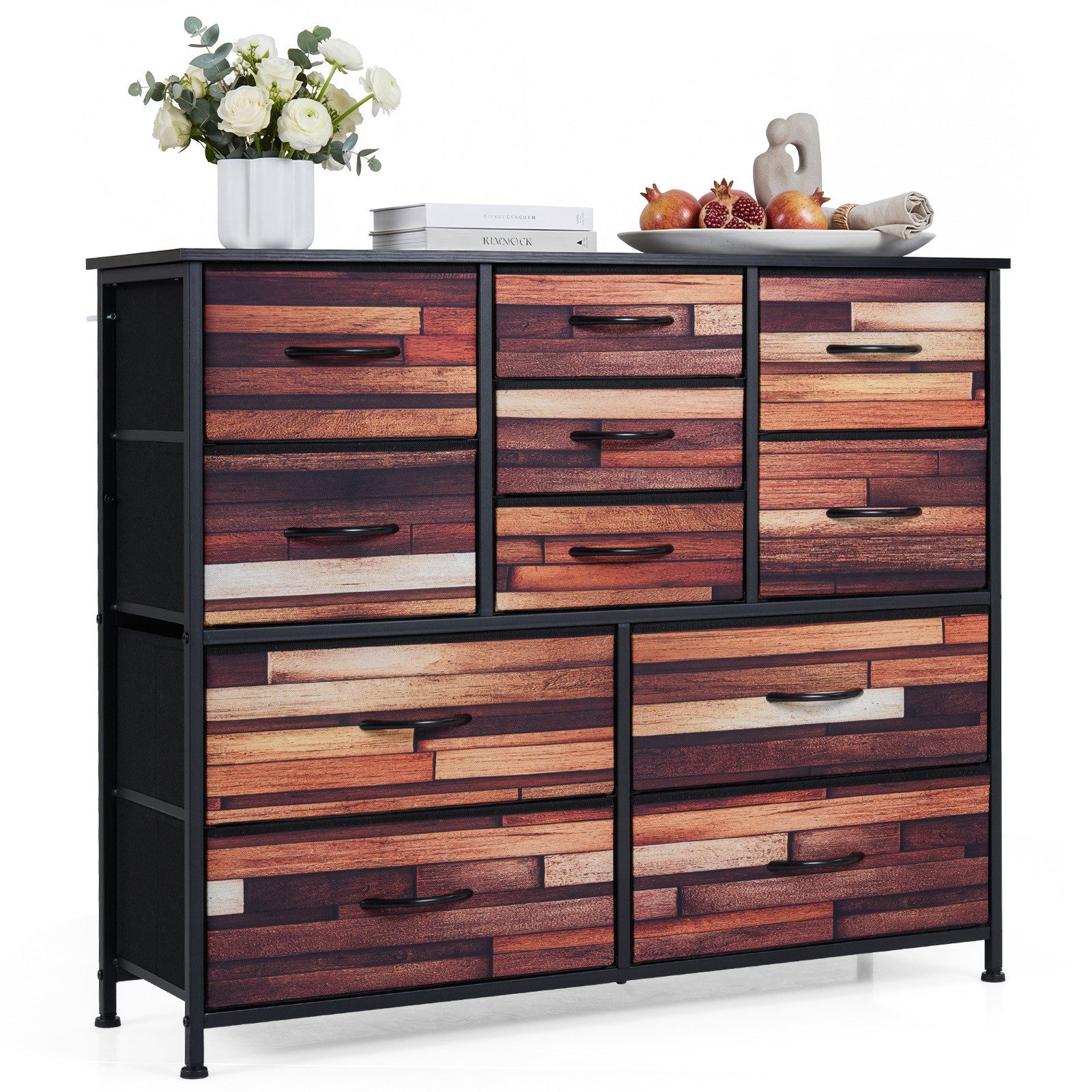 COSTWAY Kommode, Schubladenschrank mit 11 Stoffschubladen 100x30x82cm