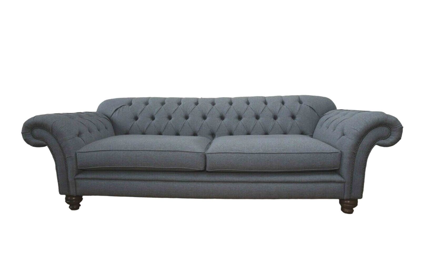 JVmoebel Sofa Graues Sofa Luxus Textil Chesterfield Couch Polster 4 Sitzer Grau, Made in Europe