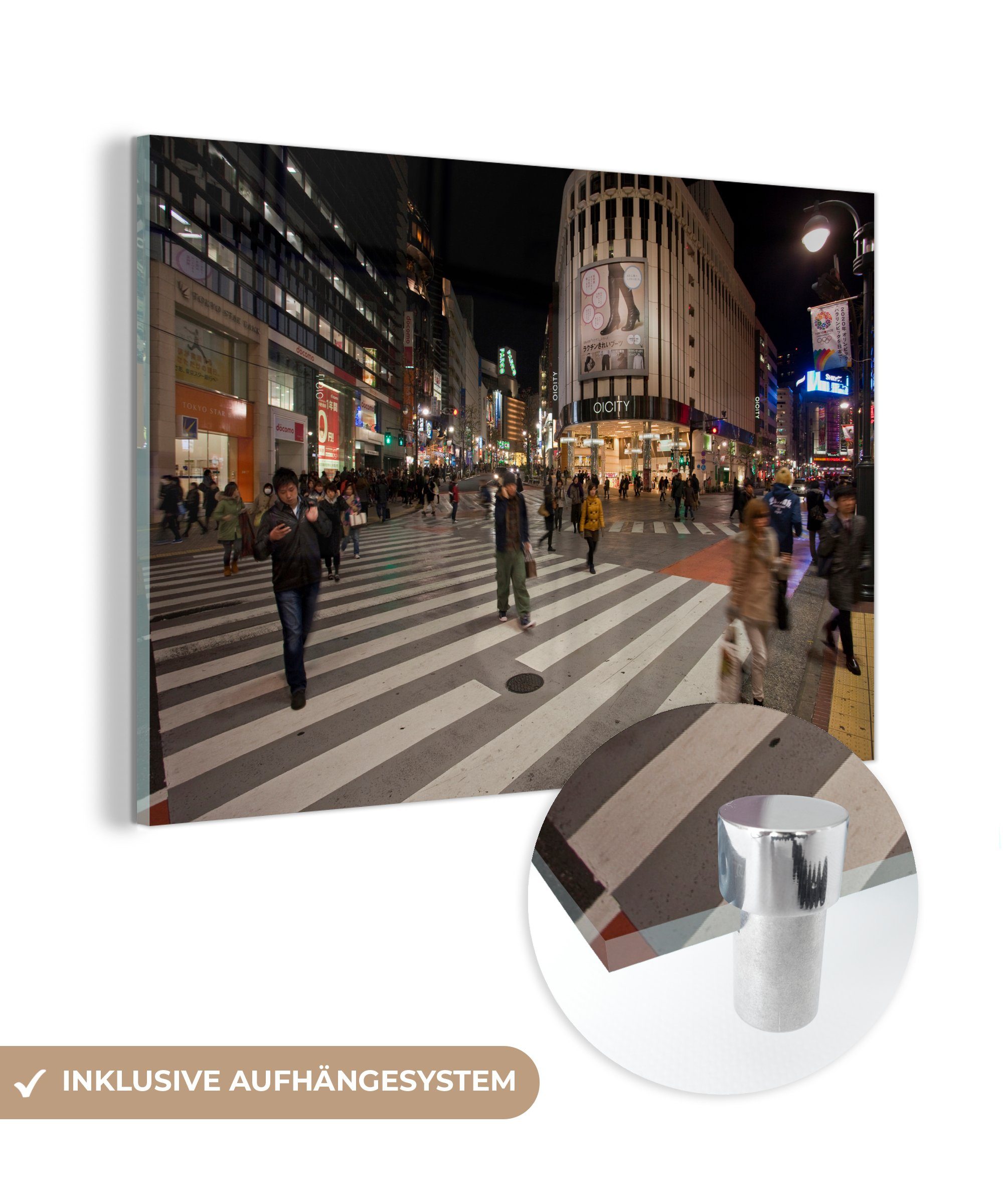 MuchoWow Acrylglasbild Zebrastreifen in Japans Shibuya am Abend, (1 St), Acrylglasbilder Wohnzimmer & Schlafzimmer