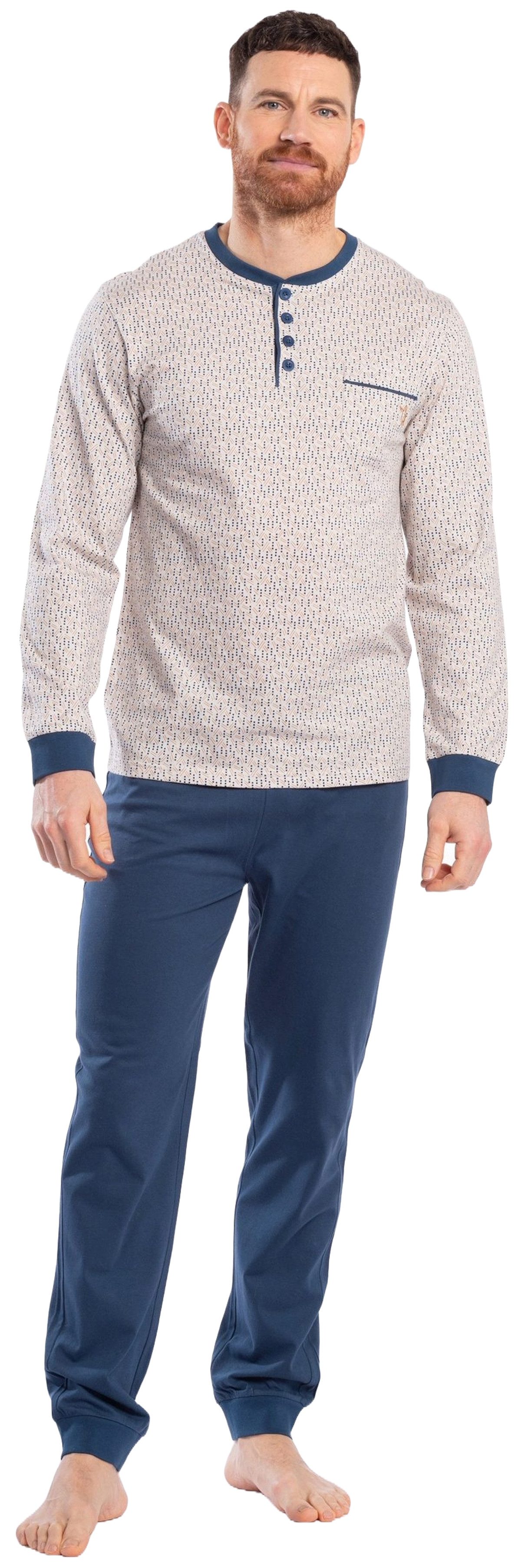 Eskimo Schlafanzug Herren Pyjama mit Knopfleiste (2 tlg) Baumwolle