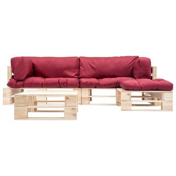 vidaXL Gartenlounge-Set 4-tlg. Paletten-Lounge-Set mit Kissen in Rot Holz, (4-tlg)