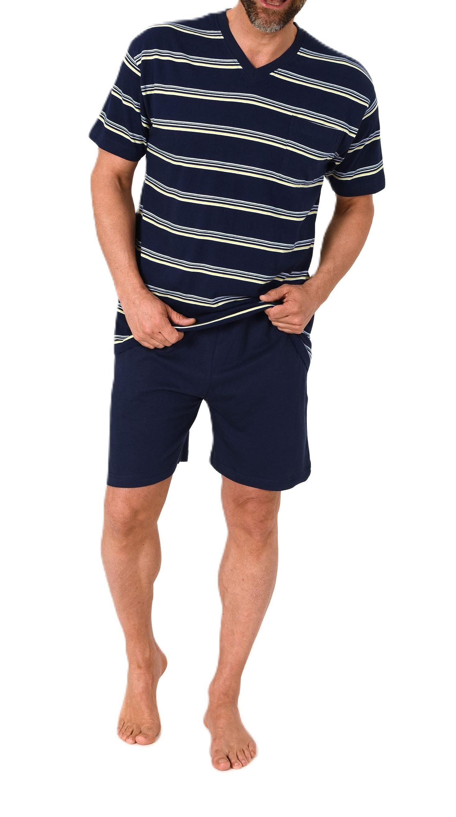 Pyjama Normann Herren Schlafanzug kurzarm Shorty Pyjama in Streifenoptik