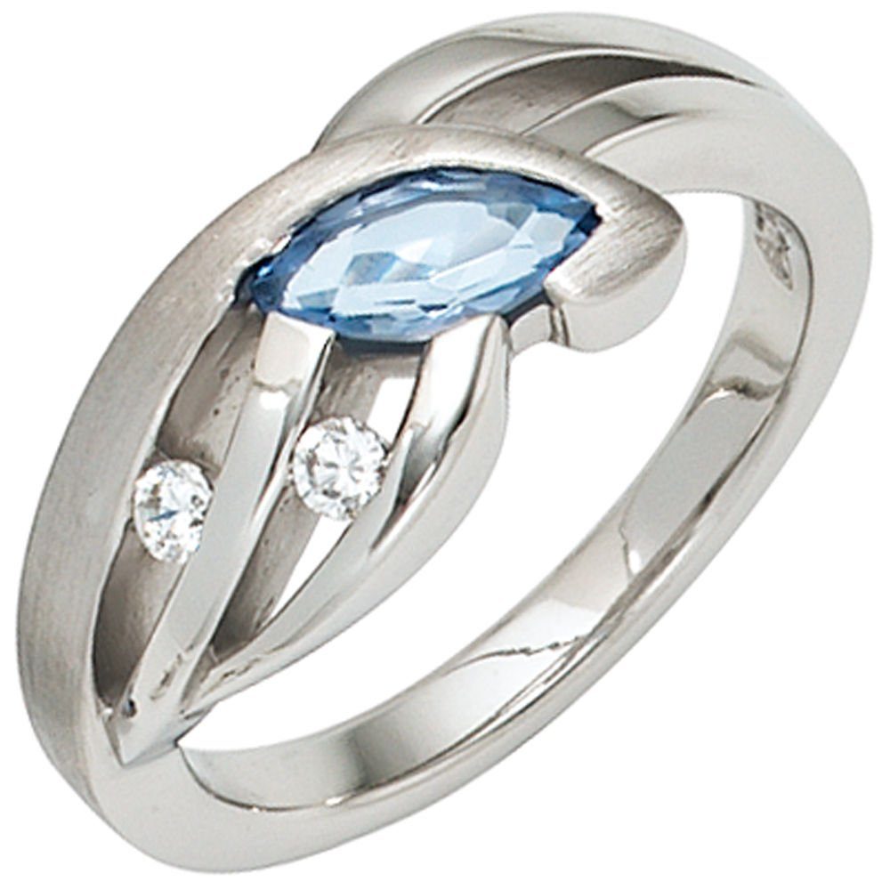 Schmuck Krone Silberring Ring Damenring Zirkonia blau & weiß 925 Silber rhodiniert teilmattiert, Silber 925 | Silberringe