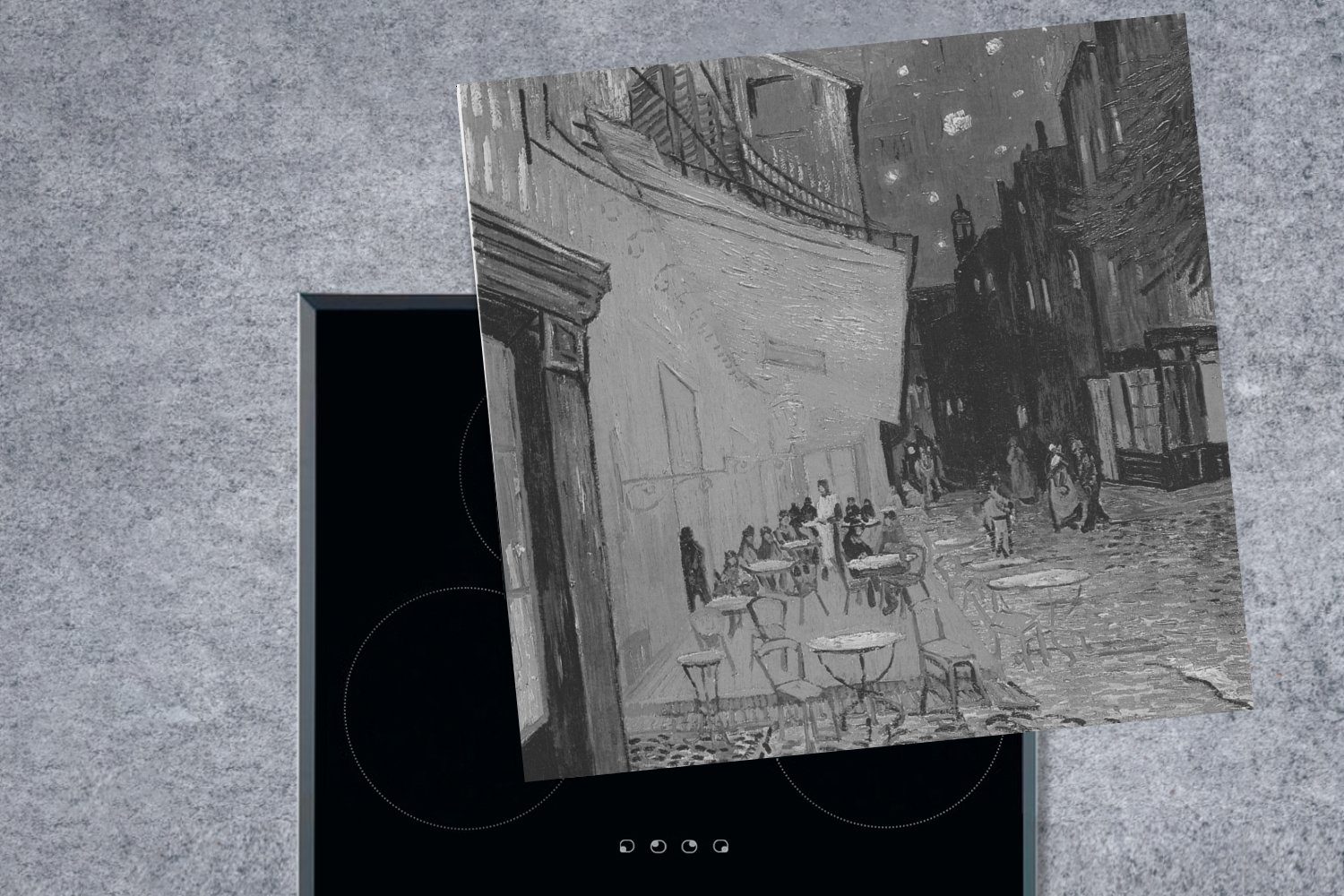bei Nacht Vincent Ceranfeldabdeckung, Caféterrasse Arbeitsplatte (1 küche - Gogh, tlg), 78x78 Vinyl, van Herdblende-/Abdeckplatte für MuchoWow cm,
