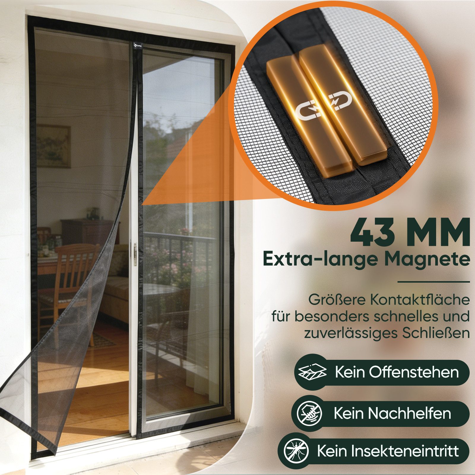 Sekey Insektenschutz-Tür Fliegengitter für Balkontür Magnet ohne Bohren Insektenschutzgitter, Insektenschutz Tür für Terrassentür Fliegengitter Tür Moskitonetz