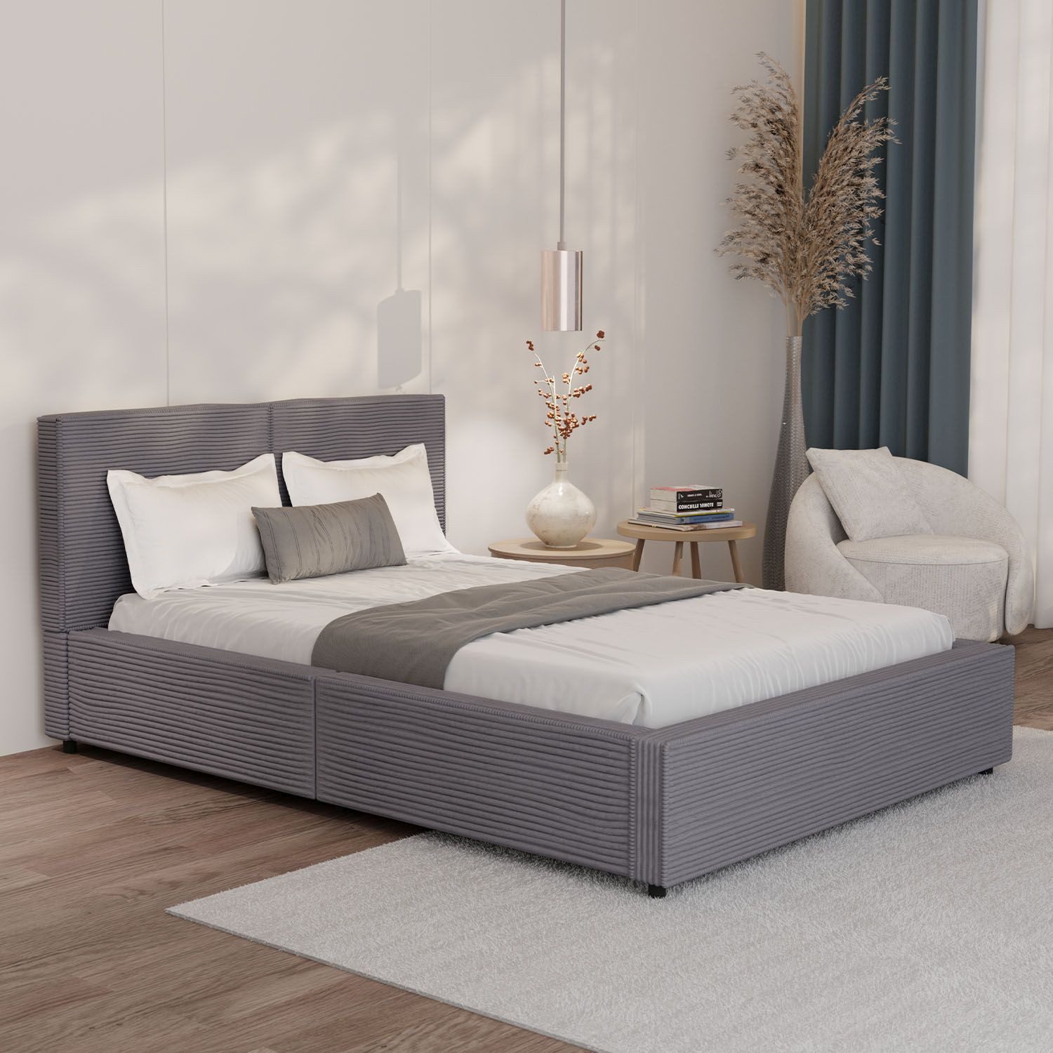 Juskys Polsterbett Salerno, Cord Design, bis 500 kg belastbar, Pflegeleicht mit Polsterung