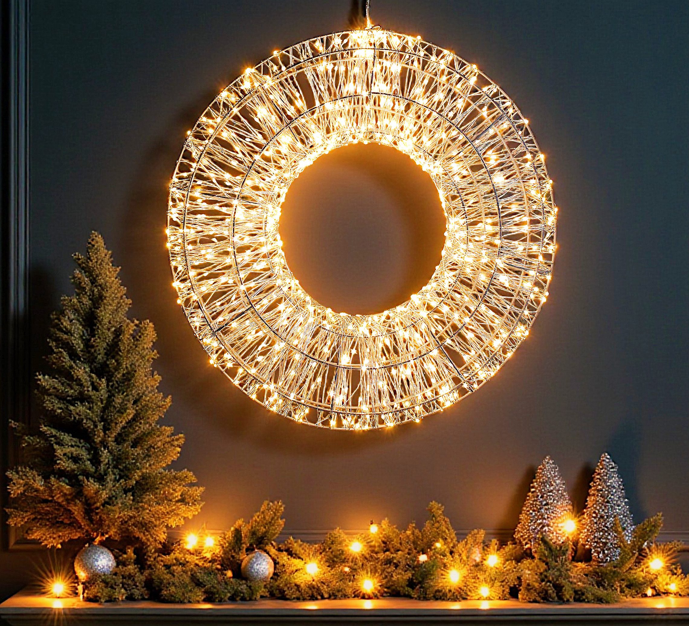 Arnusa LED Dekolicht Leuchtkranz 800 LED 50cm Lichterkranz Weihnachtsbeleuchtung mit Timer, Ein- Aus, LED fest integriert, warmweiß, Kranz für Innen und Außen mit 3 Meter Kabel Weihnachtskranz