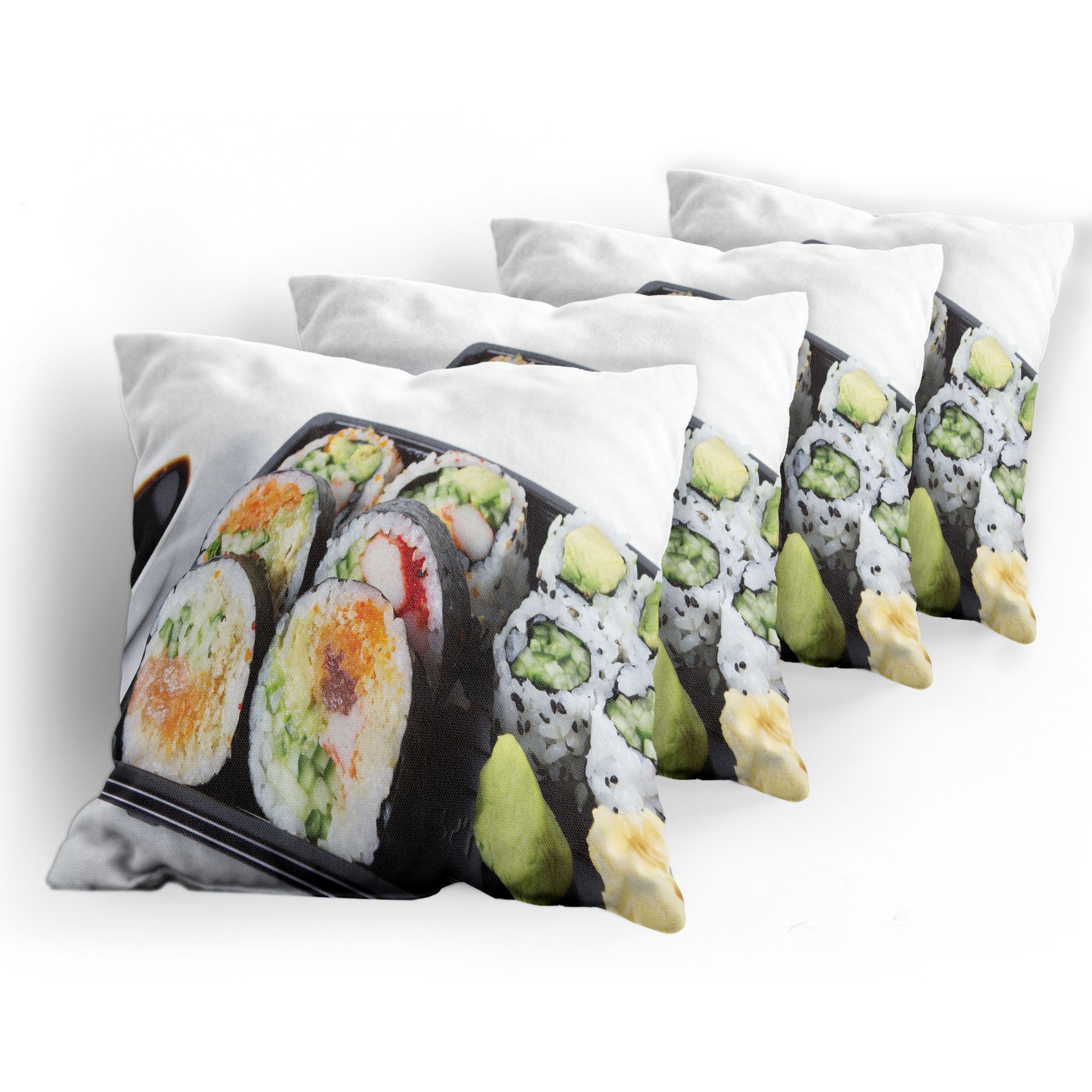 Kissenbezüge Platte Photo Wasabi Sushi (4 Stück), Modern Abakuhaus Verschiedene Accent Digitaldruck, Doppelseitiger