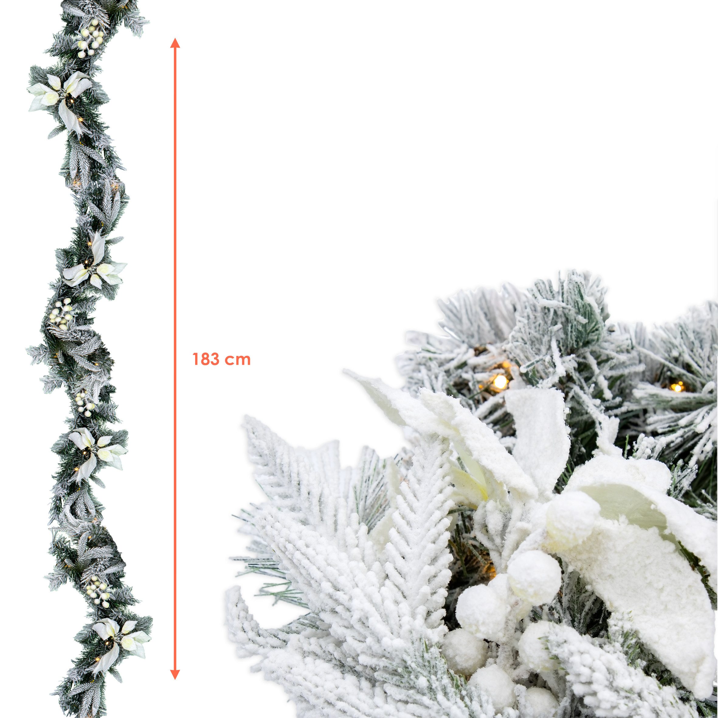 Spetebo Girlanden Weihnachtsgirlande oder -Kranz mit Schnee und weißen Blum günstig online kaufen