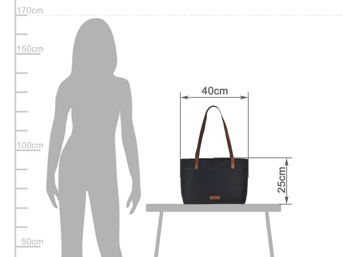 Greenburry Shopper "Diana" Nylon Schultertasche 40x25cm, leicht, kompakt, praktisch, lange Gurte, schwarz