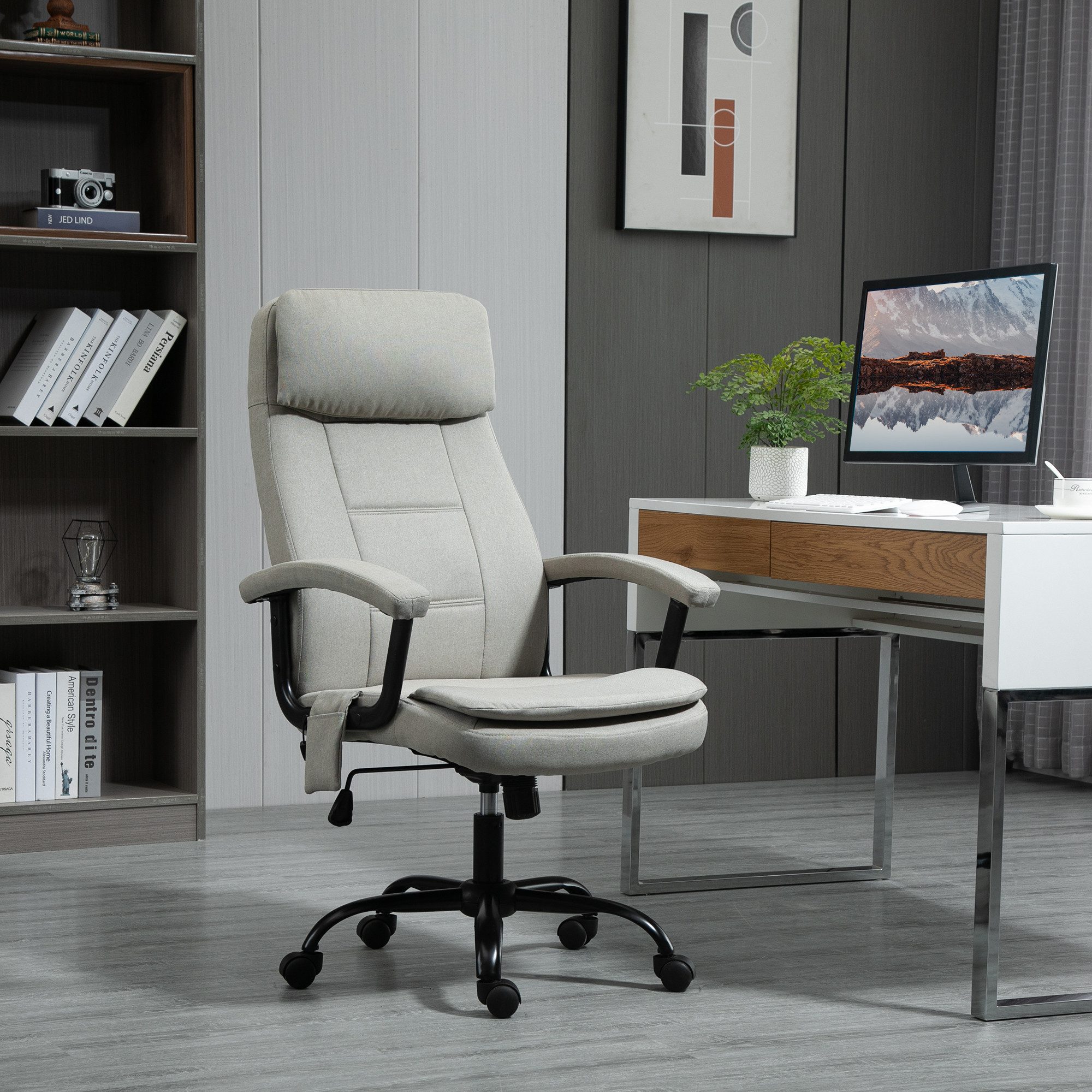 Vinsetto Schreibtischstuhl Bürostuhl mit Massagefunktion, Chefsessel mit Wippfunktion (Massagebürostuhl, 1 St), Drehstuhl, höhenverstellbar Lendenwirbelsäulenmassage, Beige