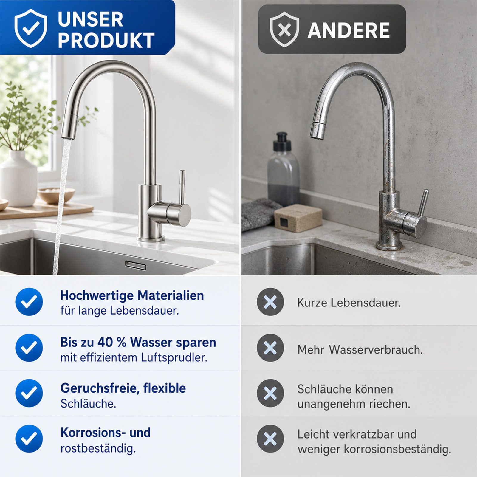 Ledklang Küchenarmatur Hochdruck Edelstahl Spültischarmatur 360° schwenkbar Schwarz/silber (1-St., Mischbatterie) für Einhebelmischer Mischbatterie Wasserhahn K – Bild 5 von 5