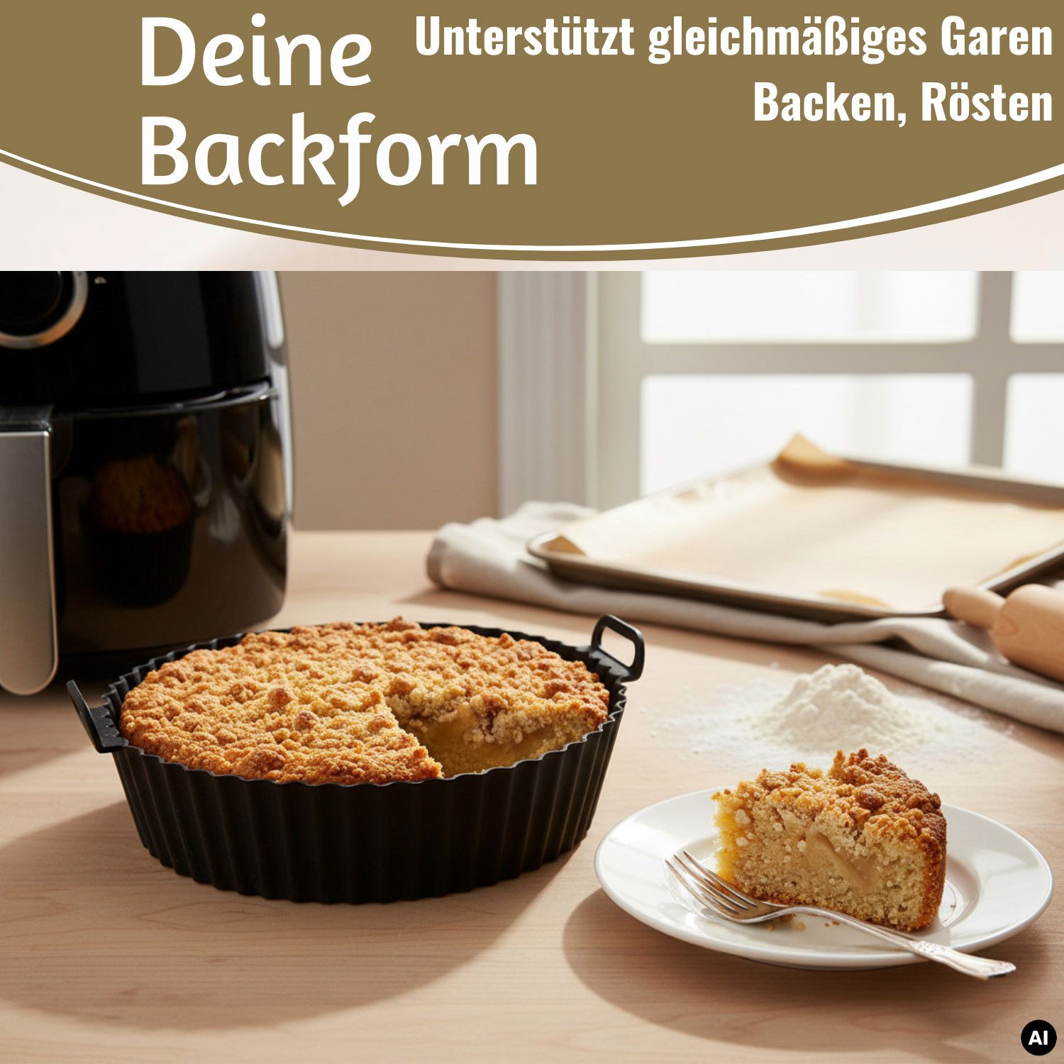 LS-LebenStil Backform Silikonform Rund 20cm Set Einsatz für Airfryer Heißluftfritteuse, (Heißluftfritteuse Antihaft Zubehör Backen Frittieren ohne Ankleben 2-tl – Bild 5 von 5