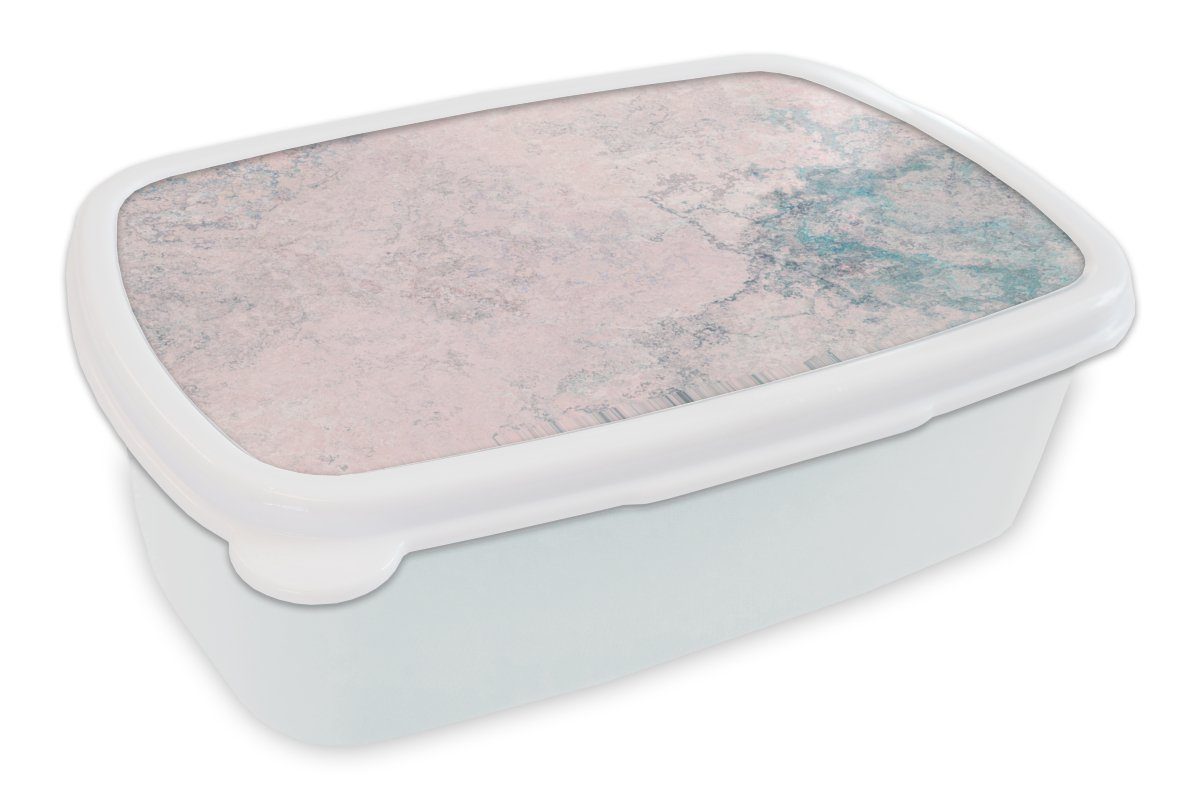 MuchoWow Lunchbox Zement - Beton - Retro - Industriell - Weiß - Blau, Kunststoff, (2-tlg), Brotbox für Kinder und Erwachsene, Brotdose, für Jungs und Mädchen
