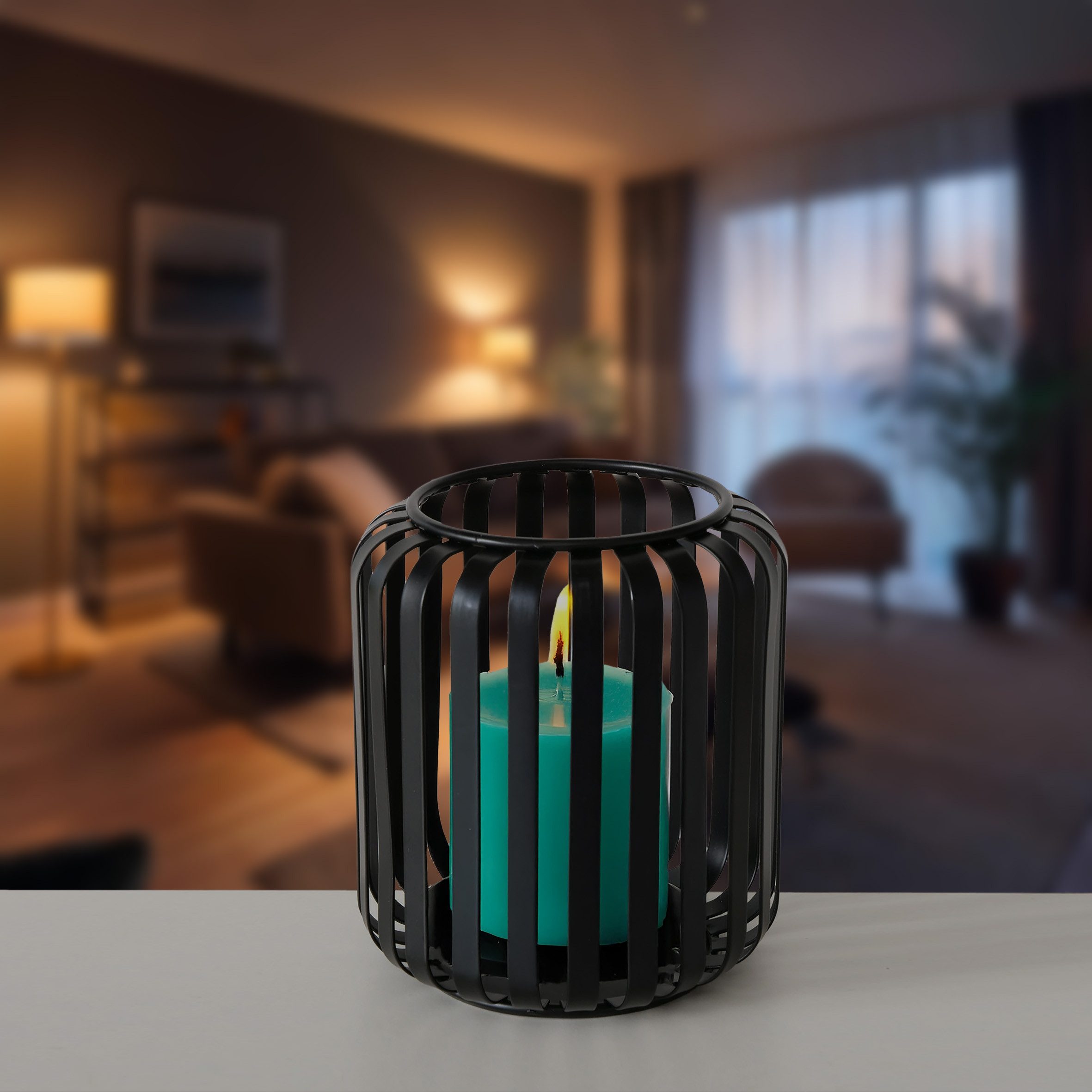 Spetebo Windlicht Kerzenhalter aus Metall in schwarz 12 x 10 cm (Anzahl, 2 St., Stück), für Stumkenkerzen oder Teelichter