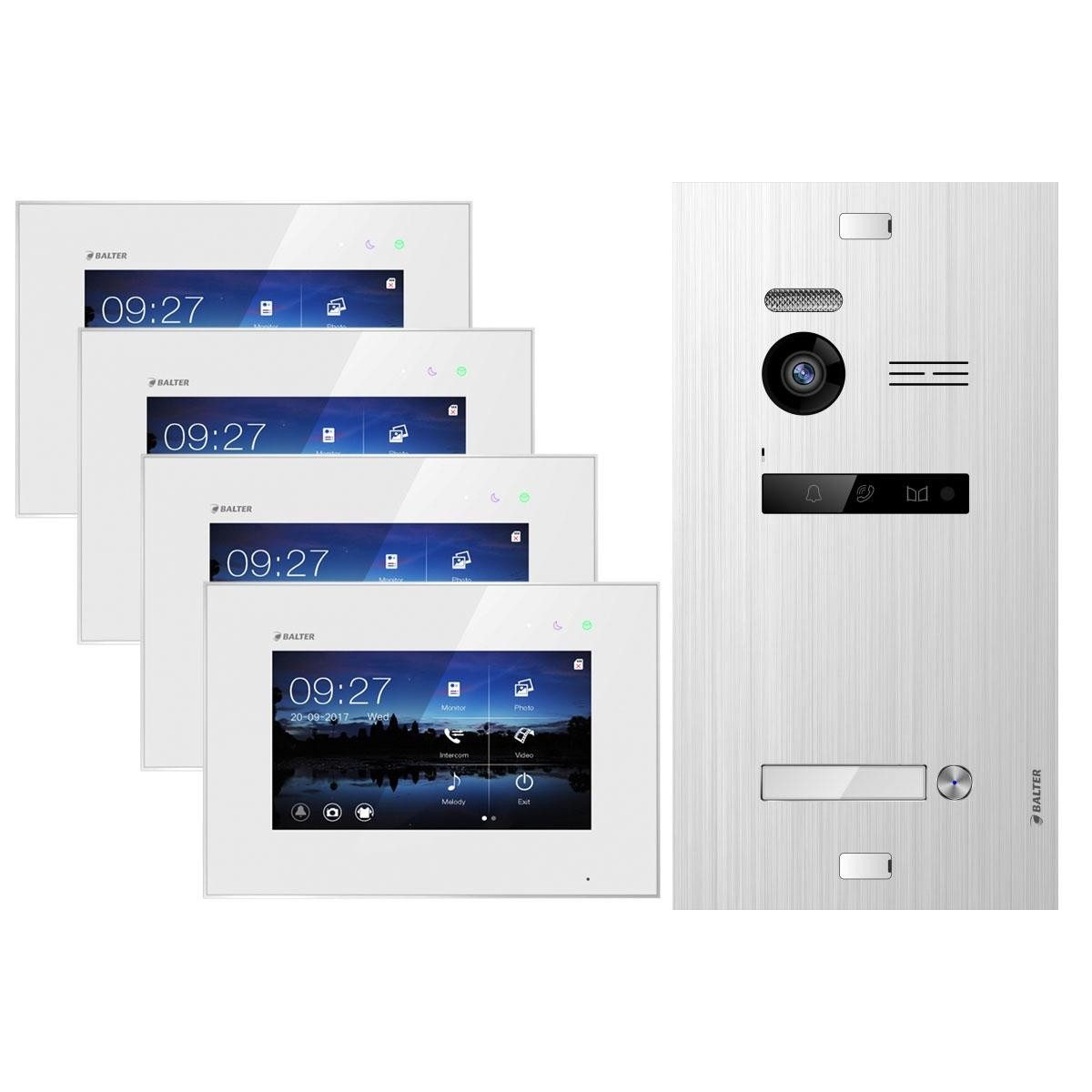 Balter Video-Türsprechanlage EVO Silber Video Türsprechanlage 2-Draht 4x7"Monitore 1 Familienhaus