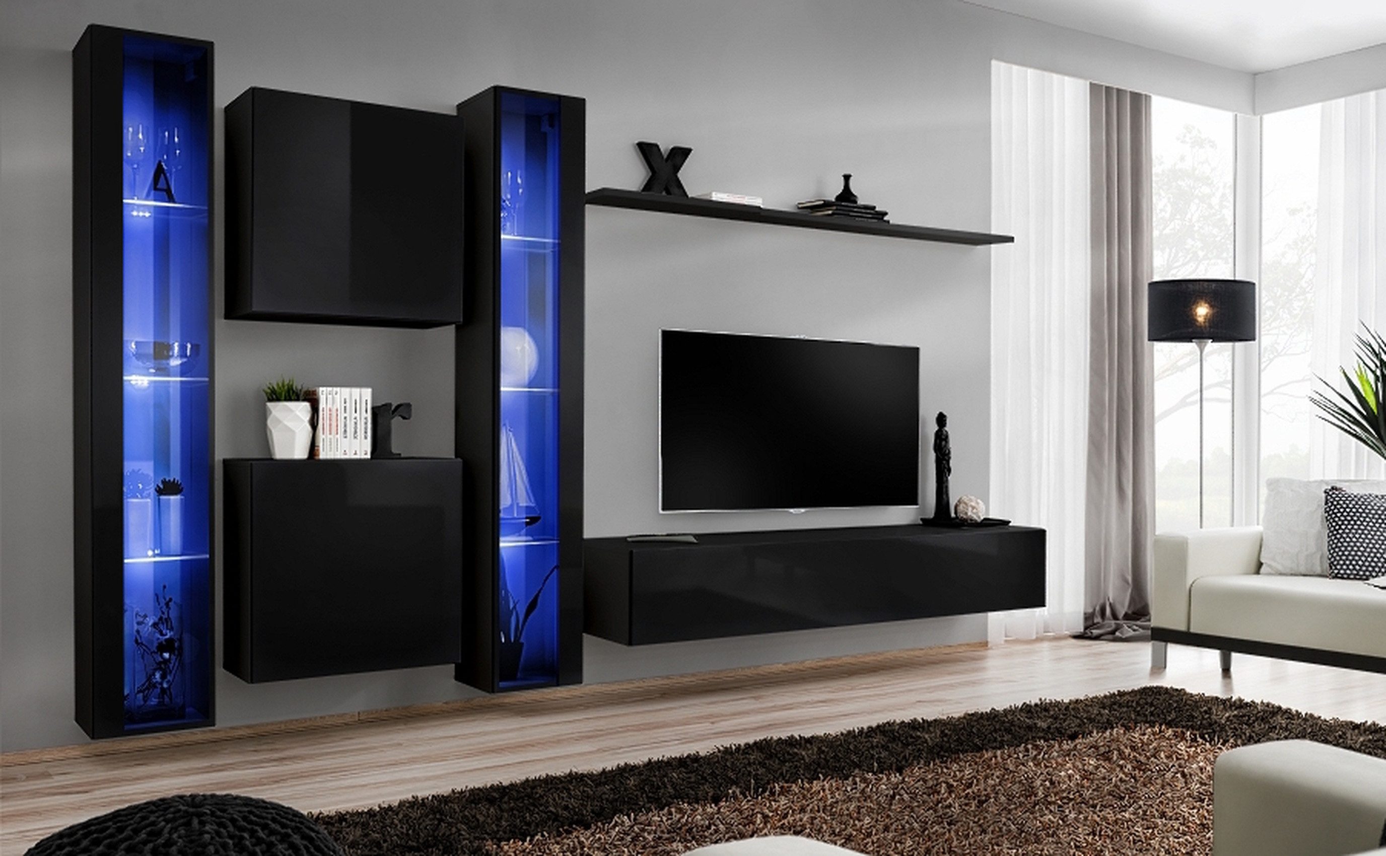Raumhirsch Furniture Standvitrine Wandvitrine, Hängeschrank, Glasvitrine, Vitrine (Maße: 30 x 30 x 180 cm (1 Glastür, 3 Glasböden), viele Farbvarianten) LED-Beleuchtung, Push-Click-System, ABS-Kante, modernes Design