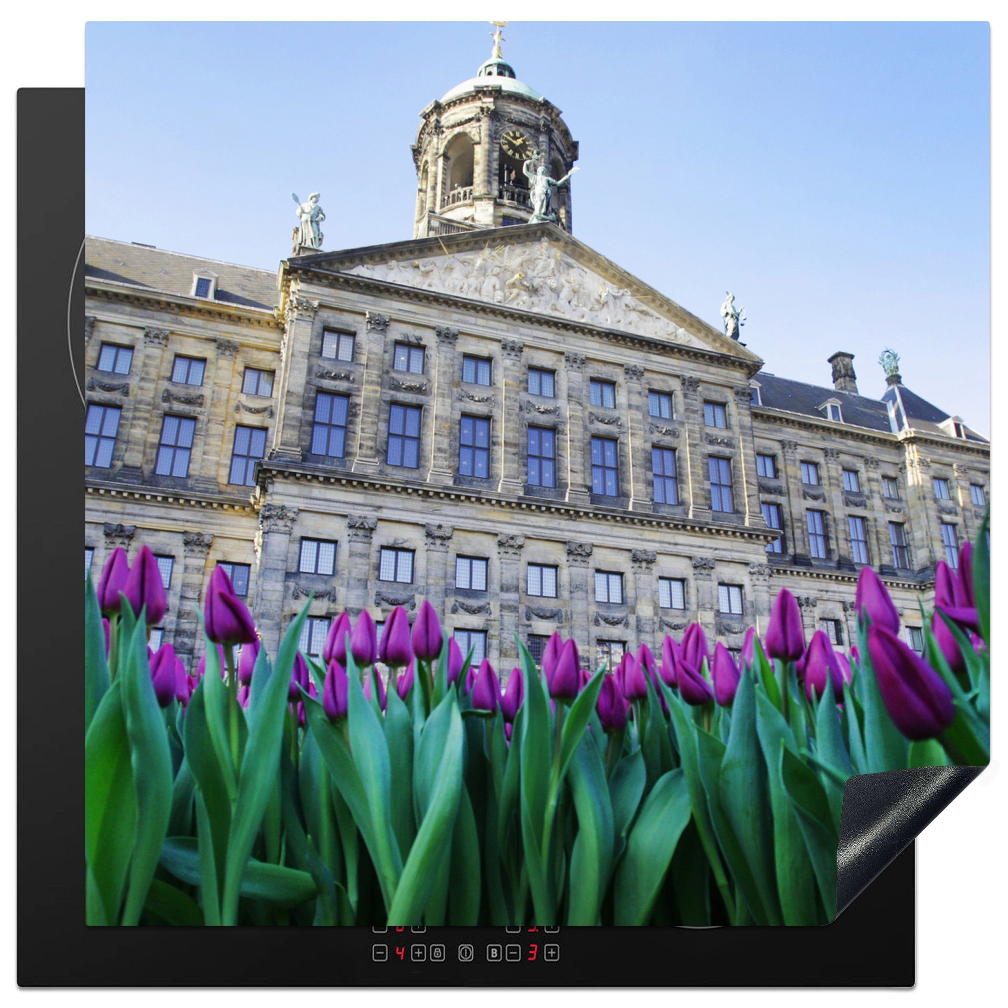 Herdblende-/Abdeckplatte am Amsterdam, dem - Dam-Platz Ceranfeldabdeckung, Arbeitsplatte Tulpen (1 wachsen küche 78x78 tlg), MuchoWow Palast cm, für vor Vinyl,