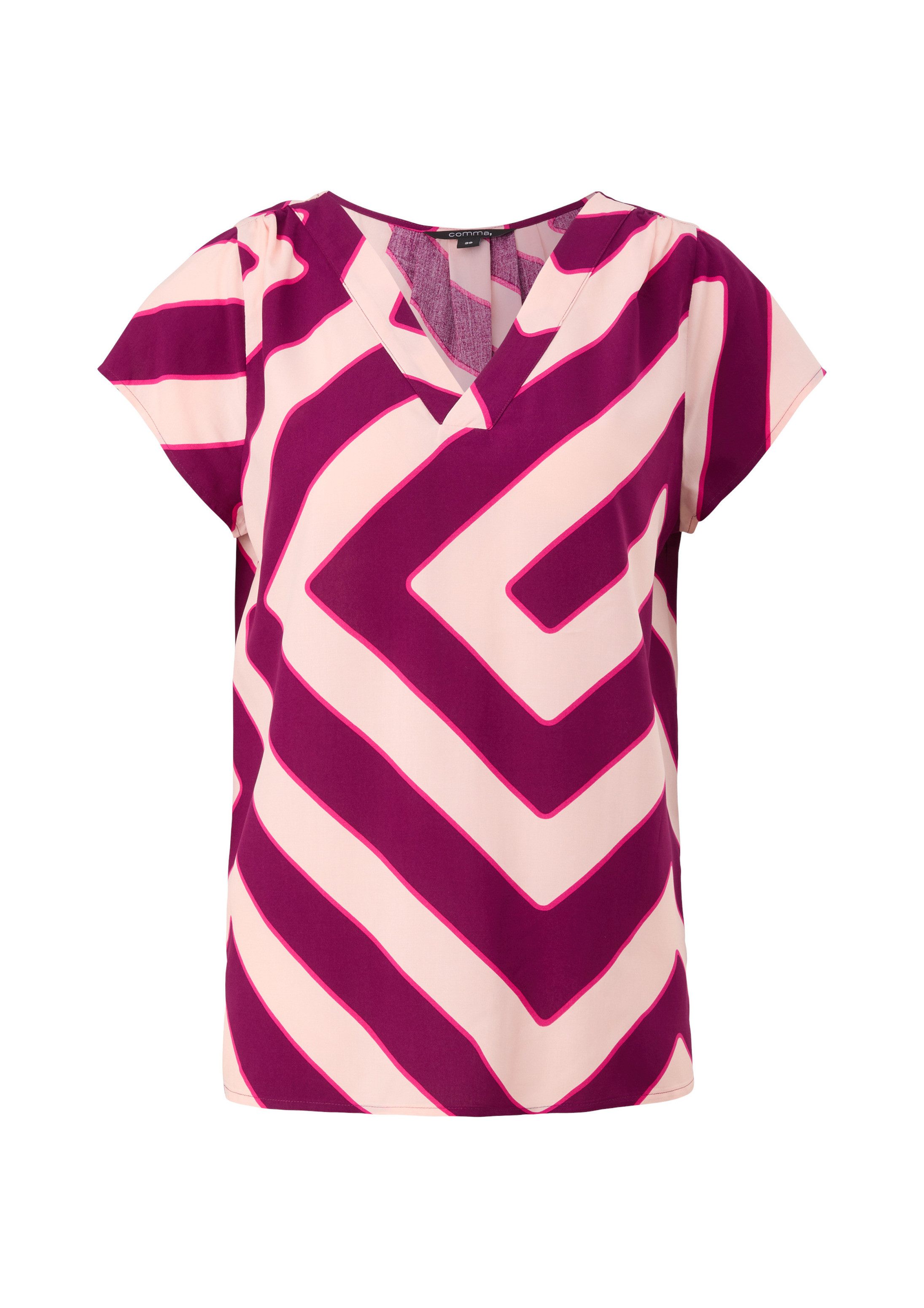 comma Kurzarmbluse Bluse Viskosebluse mit Allover-Print