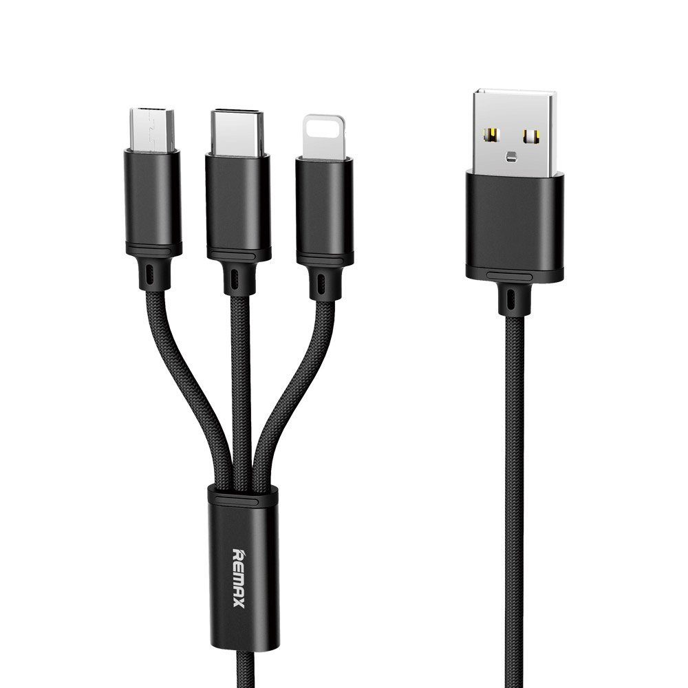 Remax 3in1 Nylon Ladegerät 2.8A Micro USB TYP-C Anschluss Schnellladekabel Smartphone-Kabel, (115 cm)