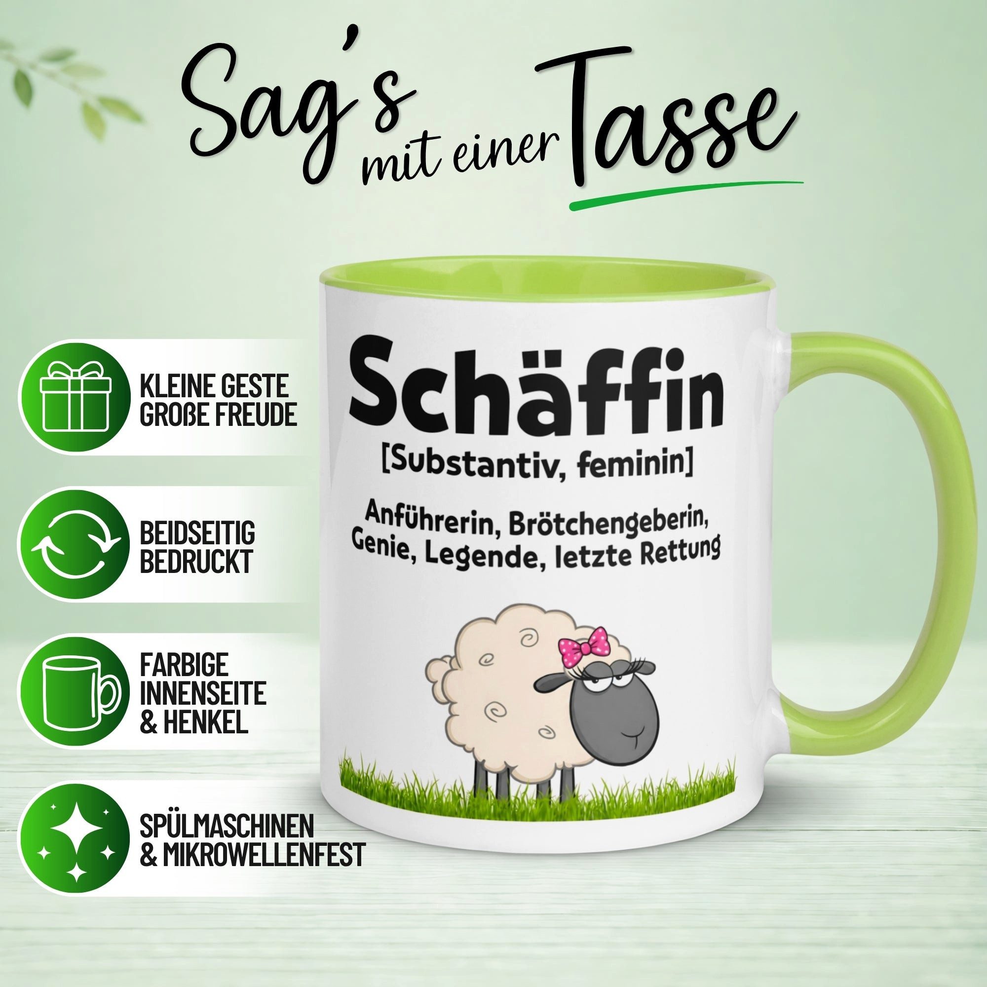Momentals Tasse Beste Chefin Geschenk – „Schäffin - Substantiv Feminin“, Gratis Versand · Links-&Rechtshänder · Spülmaschinenfest – Bild 2 von 5