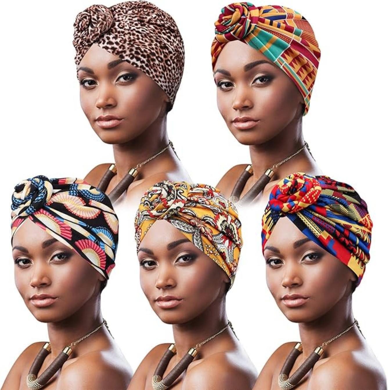 Zaewry Turbanmütze 5 Stücke Afrikanischen Turban für Damen Soft Vorgebunden
