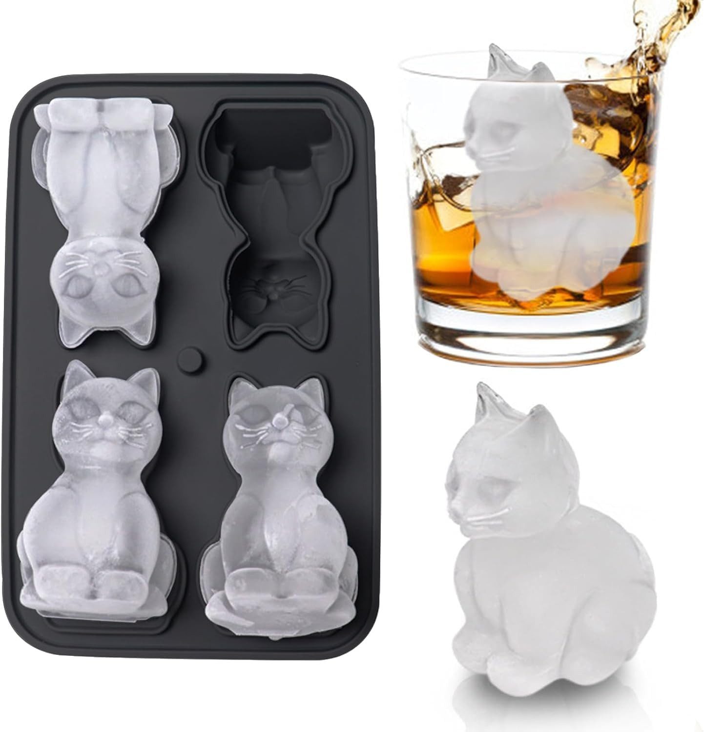 Zaewry Eiswürfelform Eiswürfelform Silikon Katze, Lustige Tier Eiswürfel Form mit Deckel, Silikonform für Whiskey & Cocktails