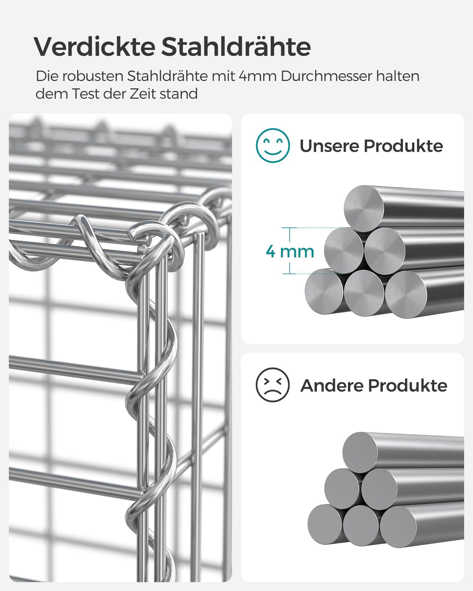 SONGMICS Hochbeet Gabione (4 St), Gabionenkorb, Metall-Steinkorb, 100 x 90 x 30 cm