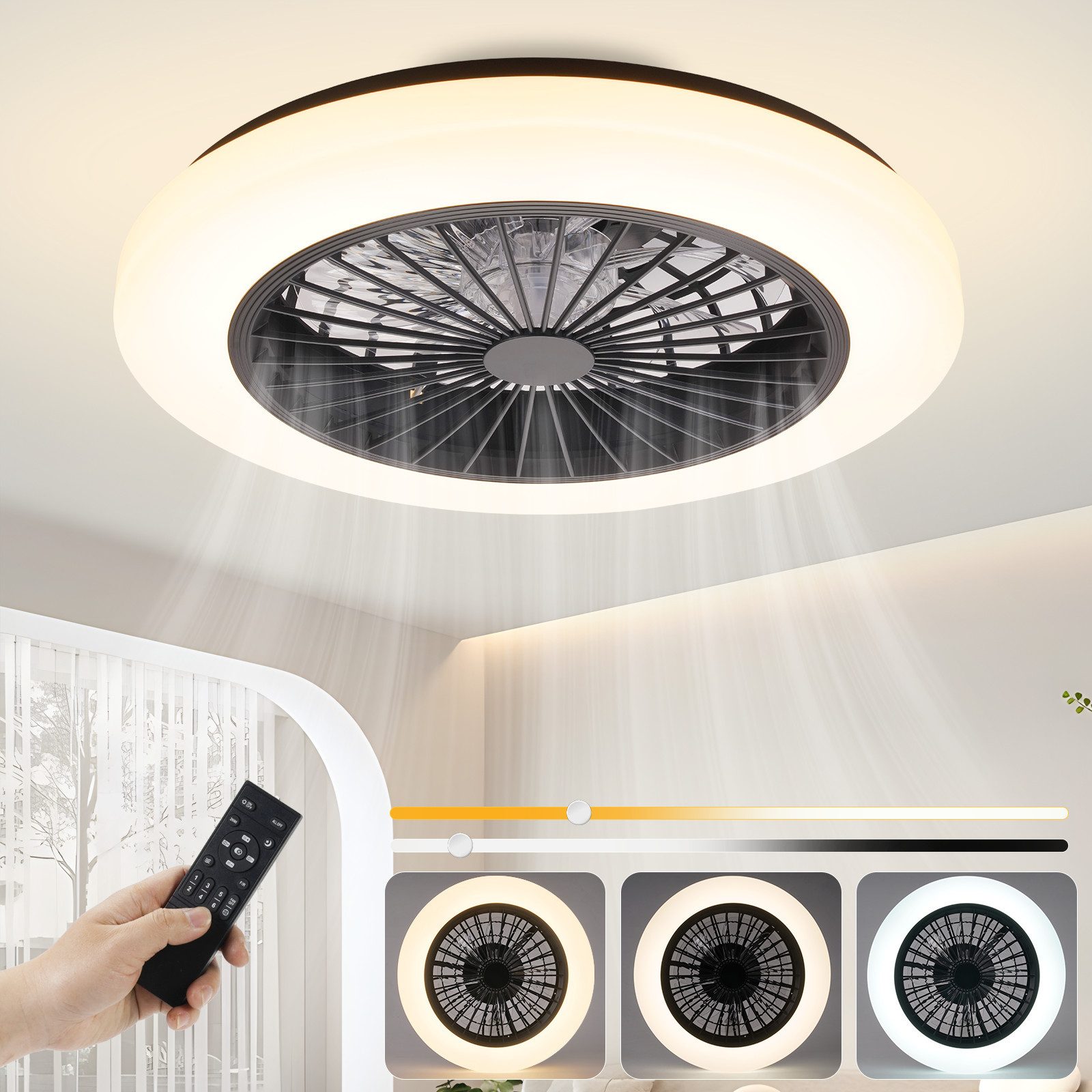Nettlife Deckenventilator Deckenventilator Mit Beleuchtung Leise 16W, Wohnzimmer Lampe mit Ventilator für Schlafzimmer Esszimmer