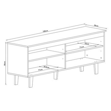 en.casa TV-Schrank »Stenløse« mit 4 Ablagefächern 150x38x58 cm Hellgrau