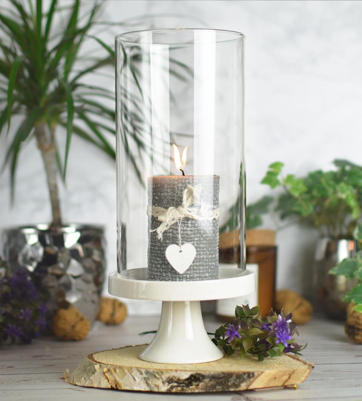 Sendez Windlicht Glaszylinder mit Porzellanteller Kerzenhalter Tischdeko  Kerzenständer