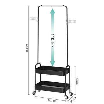 Nilpferd Kleiderständer Kleiderstange auf rollen,mit 2 Korbböden,2 Kunststoffbügel, (RT152BK), Geeignet für Schlafzimmer, Wohnzimmer, Flur zu Hause und das Büro.