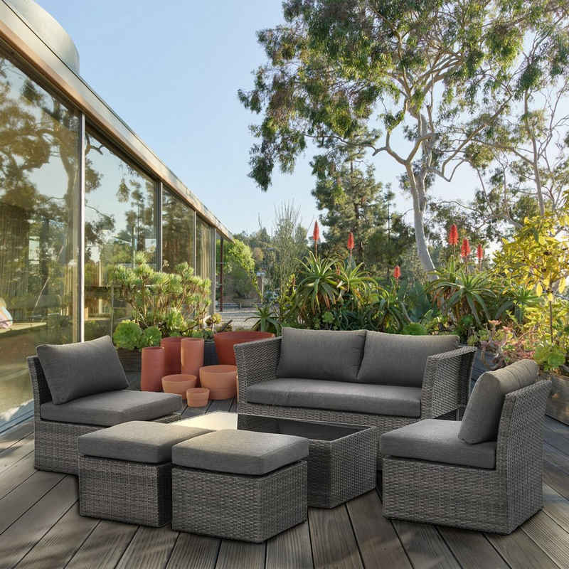 GLP home Gartenbar-Set »Sofa-Kaffeetisch-Kombination«, Gartenmöbel Set Lounge Set Polyrattan Balkonset für 5-6 Personen Sofagruppe Sitzgruppe mit dicken Kissen