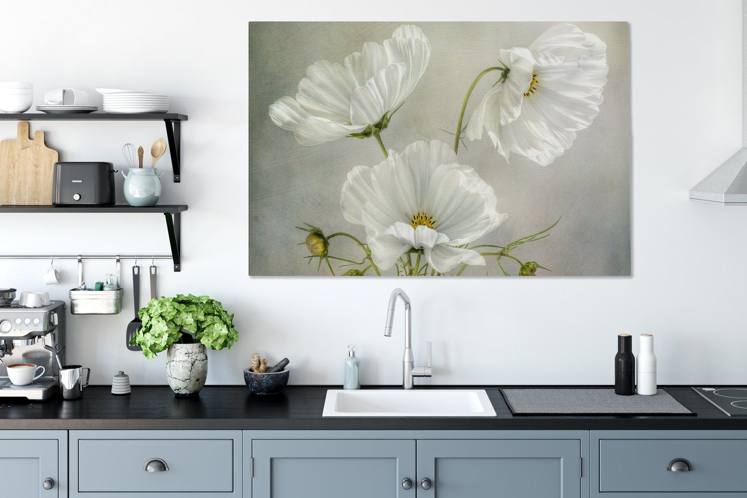 Botanisch, Stillleben alle - St), für Wandbild - (1 Leinwandbild Wohnbereiche, cm XXL, großes, Mohn Weiß OneMillionCanvasses® 120x80 - Blumen - Gemälde,