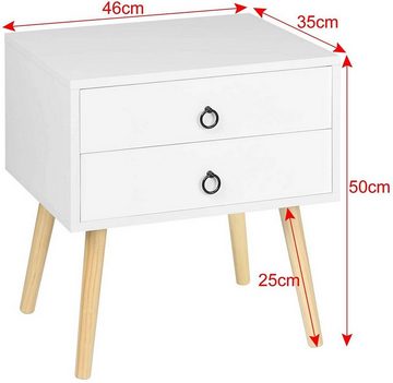 EUGAD Nachttisch (1-St), mit 2 Schubladen Holzbeine, MDF 46x35x50cm Weiß