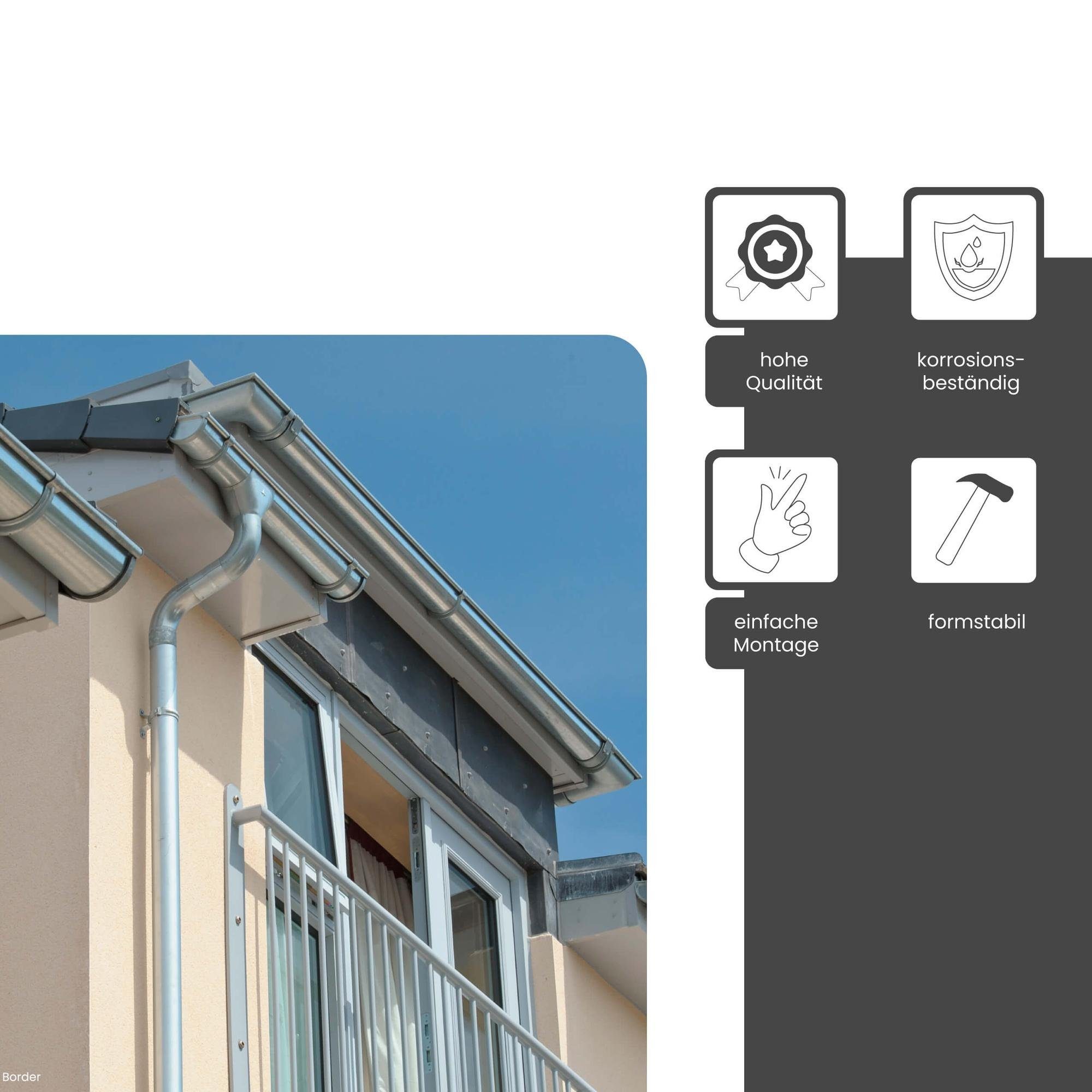 Zambelli Dachrinne RG250, Zink Dachrinne Komplettset Gartenhaus, Carport, Terrasse, 1 Dachseite, 1-St., 8 teilig /250 2m Silber ohne Löten, für Dachfläche bis ca. 70m²