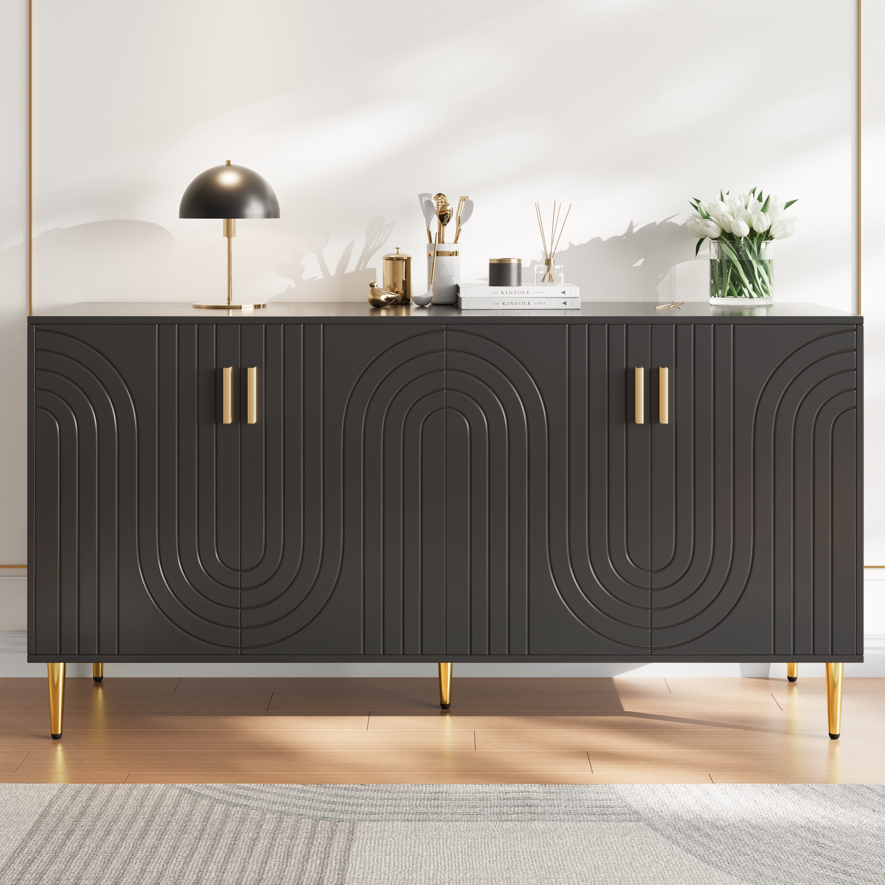 KLAM HOME Sideboard Schwarzes Sideboard (152 günstig online kaufen