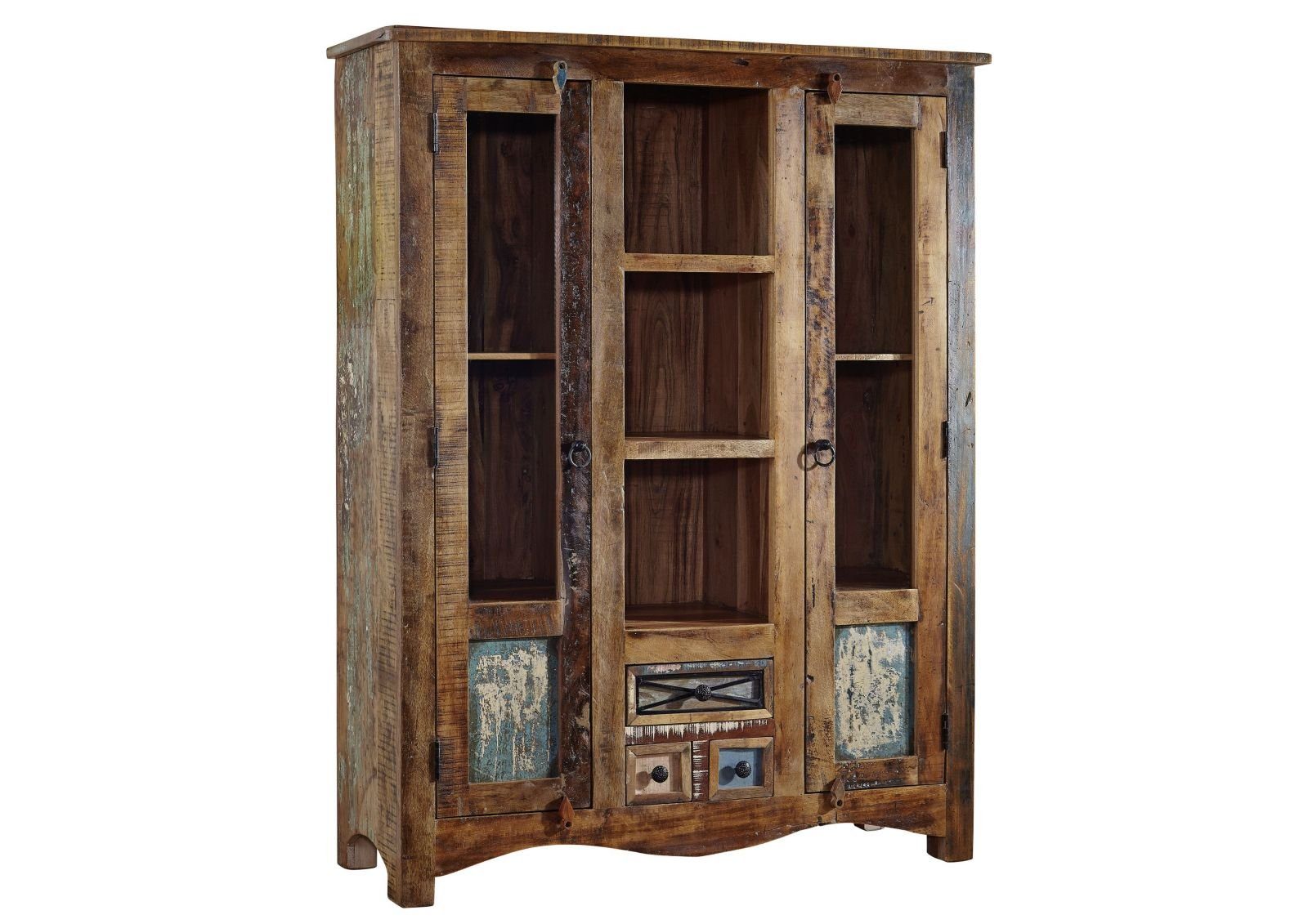 Massivmoebel24 Highboard (Massivholz), Highboard Altholz 115x40x150 mehrfarbig lackiert NATURE OF SPIRIT #21