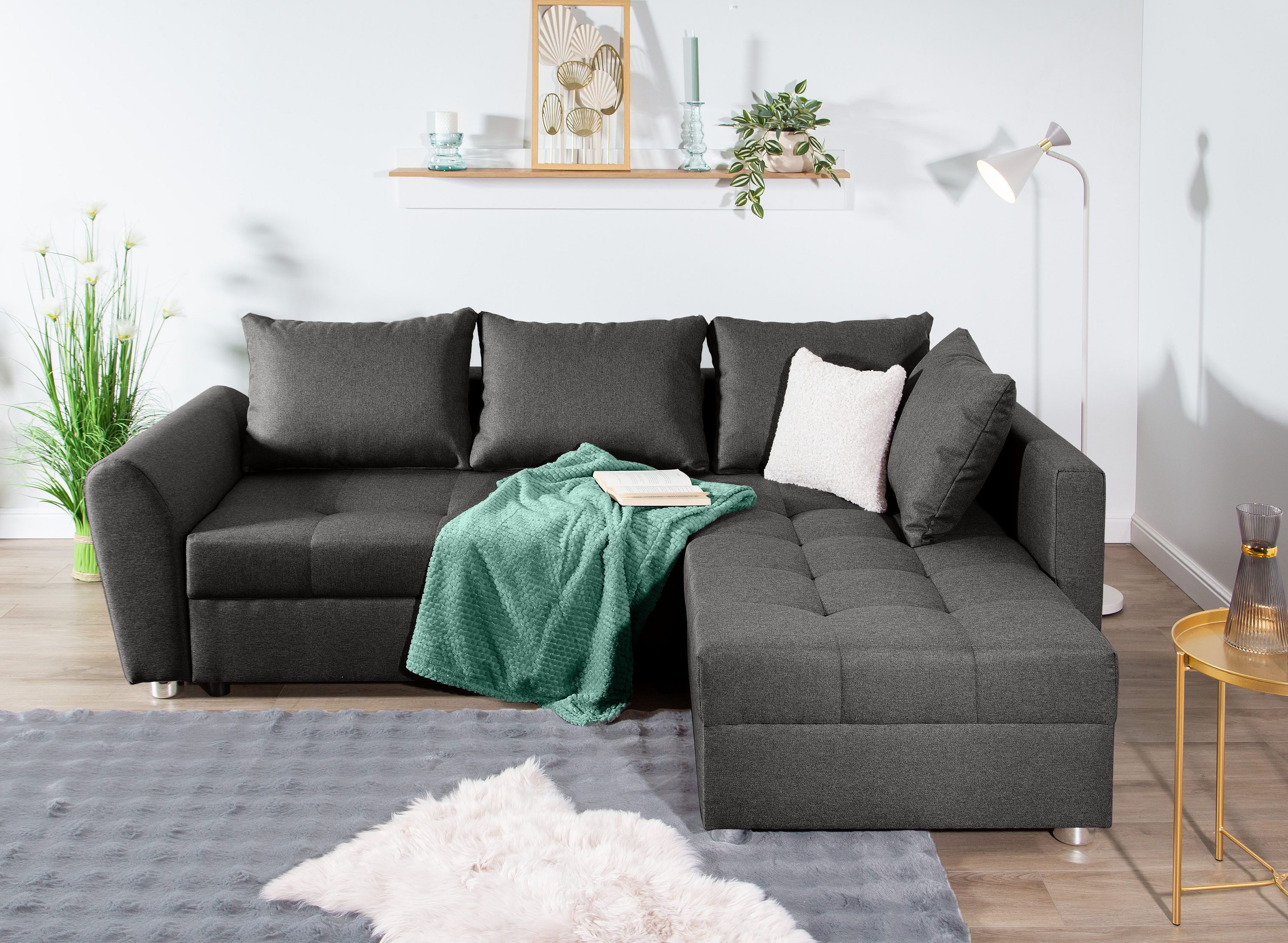 COLLECTION AB Ecksofa Jana L-Form, B: 220 cm, Schlaffunktion, Bettkasten & 1 Zierkissen, Federkern