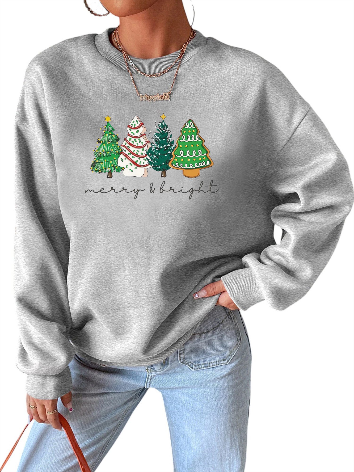 Fleecepullover Fleecepullover Damen Sweatshirt mit Weihnachten Print