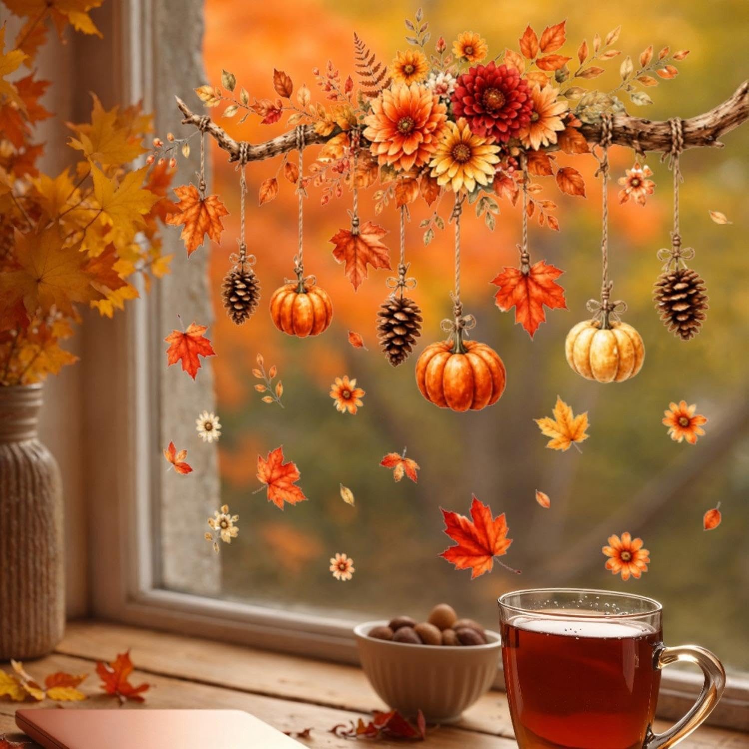 Sorvyzxn Fensterbild Fensterbild wiederverwendbare Fensterbilder Halloween Herbstlicher – Bild 5 von 5