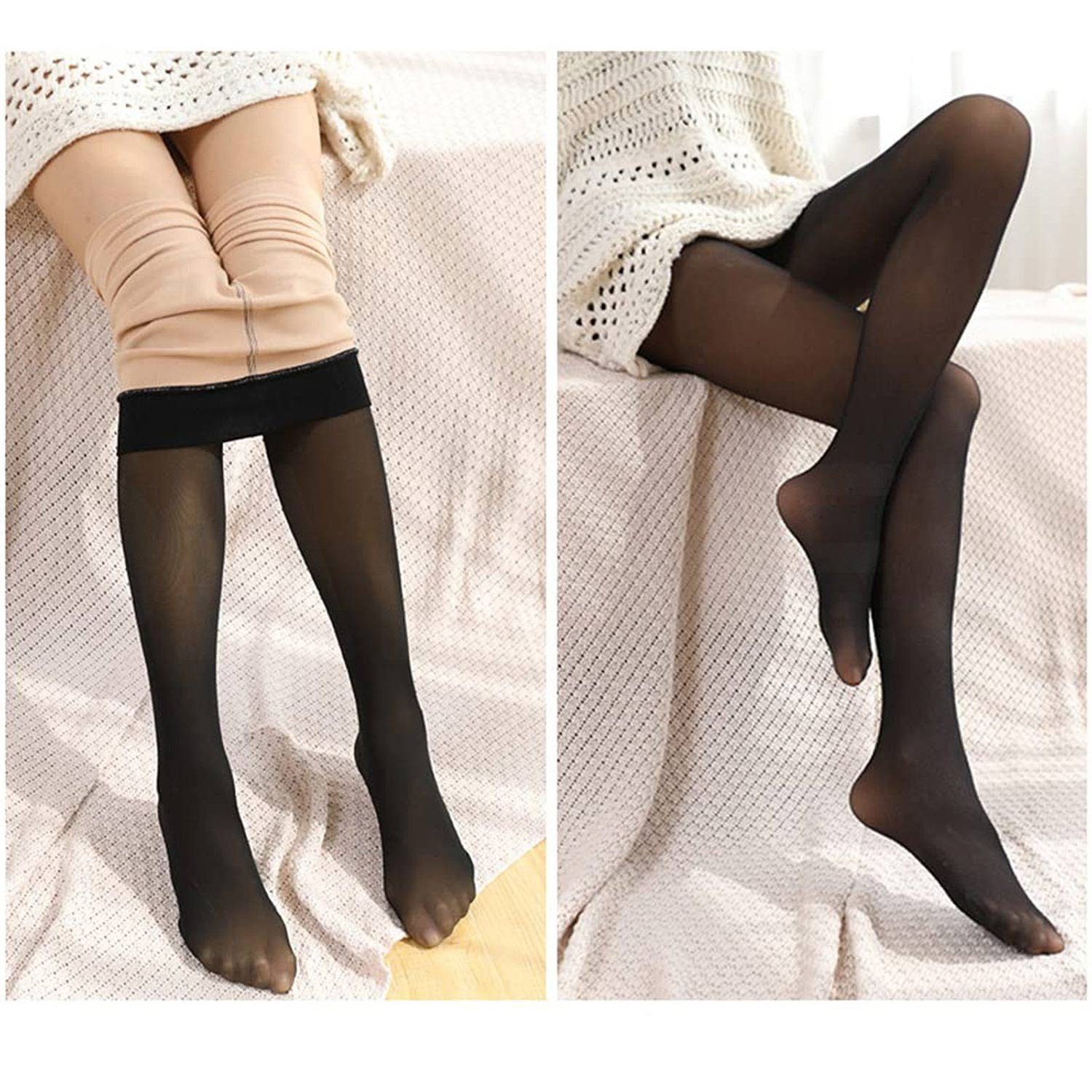 Daisred Damen Strumpfhose Strumpfhose Winter,Gefütterte Thermostrumpfhosen Schwarz