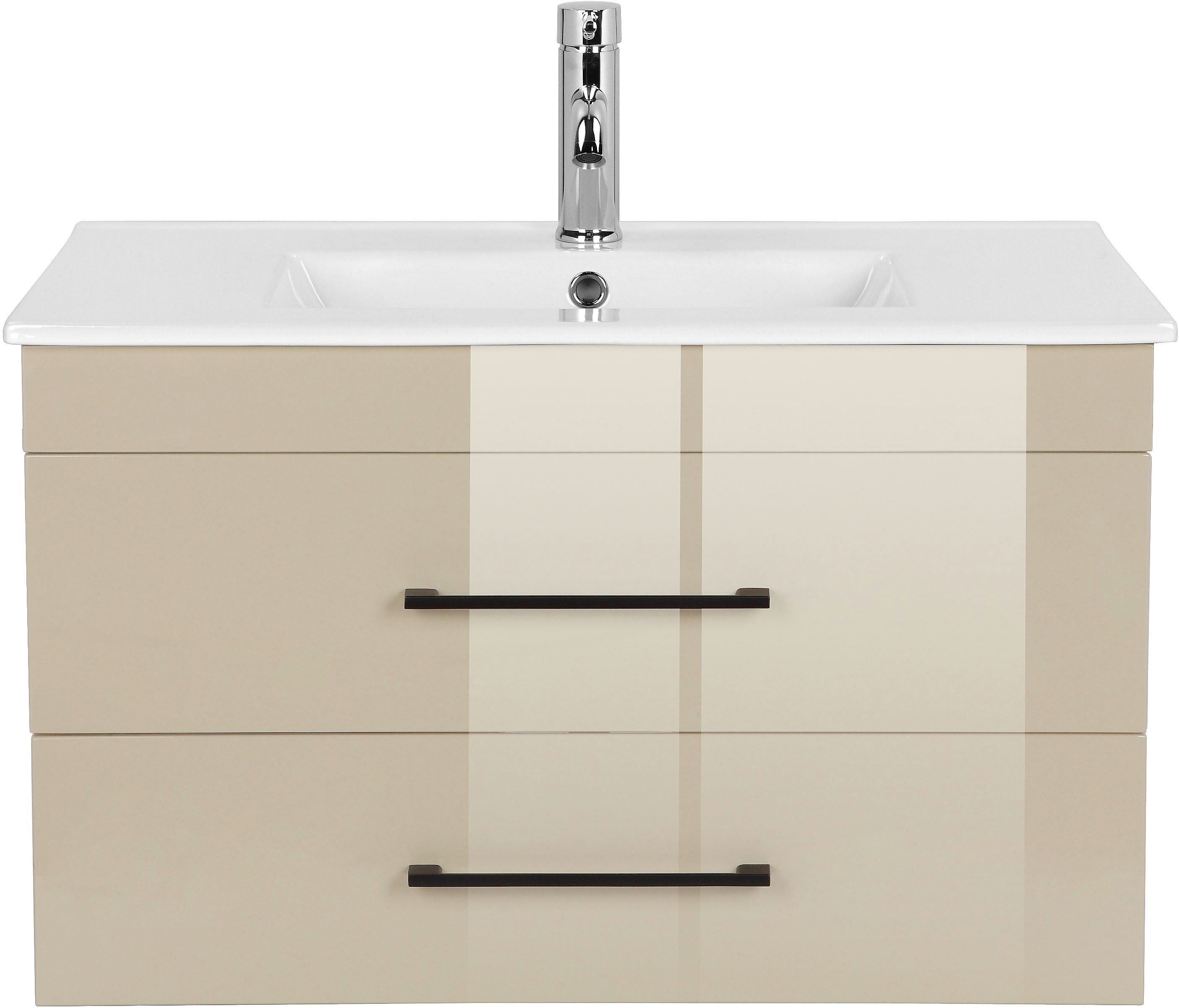 welltime Waschtisch Florenz Badmöbel Badschrank mit Waschbecken, Waschplatz mit 2 Auszügen und Softclose Breite 80cm