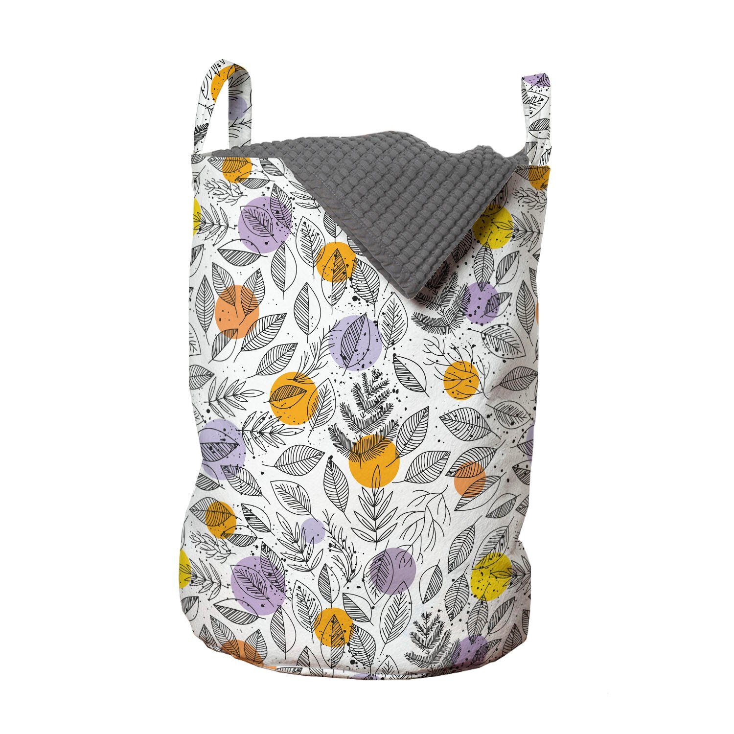 Abakuhaus Wäschesäckchen Wäschekorb mit Griffen Kordelzugverschluss für Waschsalons, Botanisch Rund Blots und Blätter